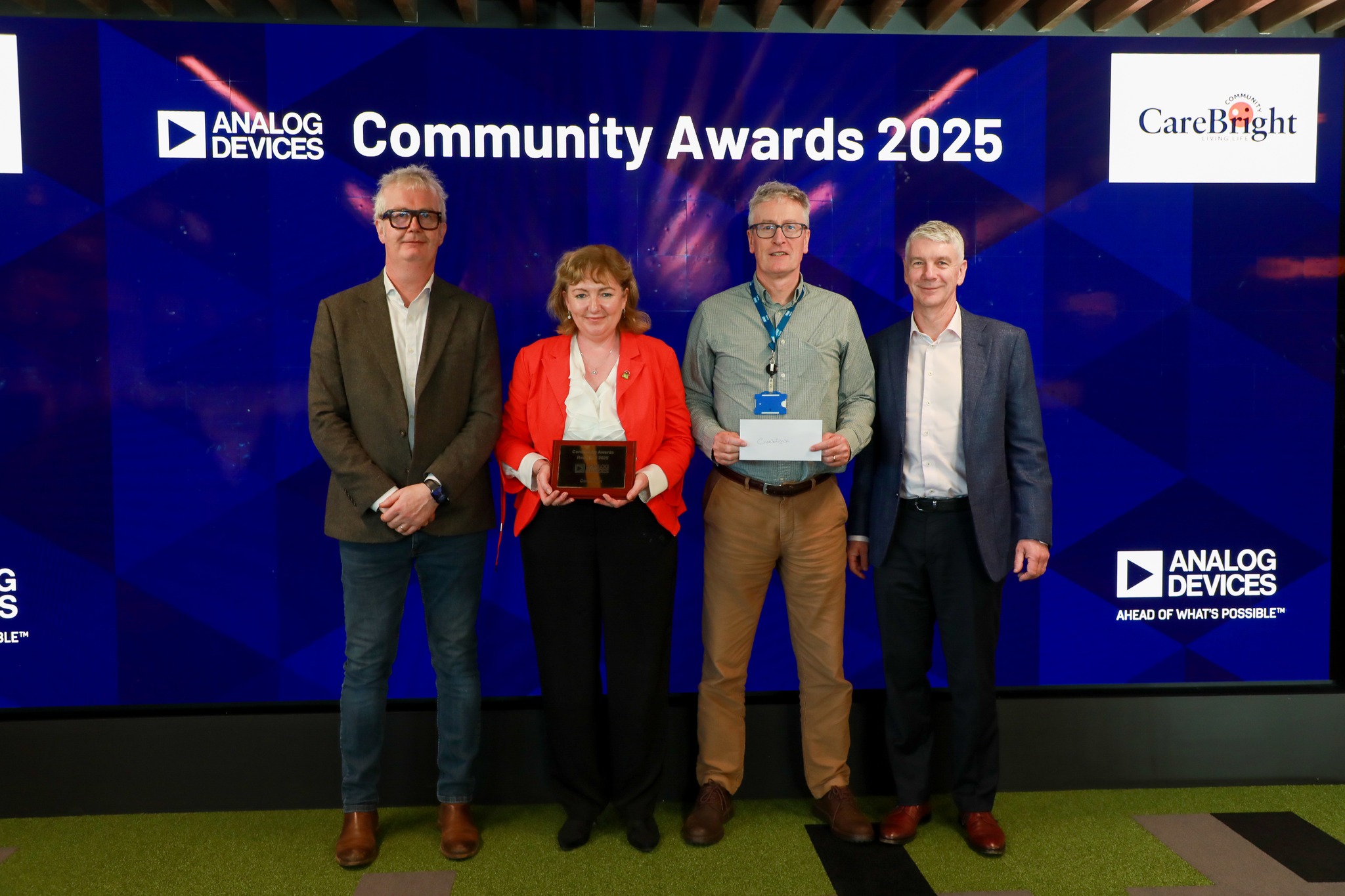 We were very grateful to John Beatty, Analog, who nominated CareBright for the Analog Devices (ADI) Annual Community Awards, we were delighted to have been successful, and we received the bronze award of โฌ2,000 for our Dementia Village in Bruff. Huge gratitude to John and the team in ADI.