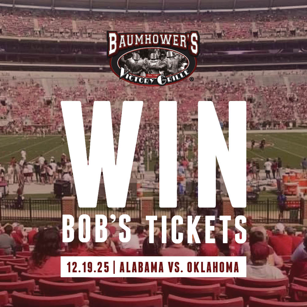🏈WIN BOB’S TICKETS 🏈We've got Bob Baumhower's tickets to give away to the 1st round of the CFP in Norman, OK: Alabama vs Oklahoma!
HOW TO ENTER:
1. Make sure to follow Baumhower's Victory Grille if
you're not already 🔥
2. Tag who you'll be bringing to the game with you and let us know WHY you should win these tickets!
3. Bonus entries if you share this post to your story + Tag us!
Winner will be announced Wednesday, December 17th and will be notified via Direct Message that day!