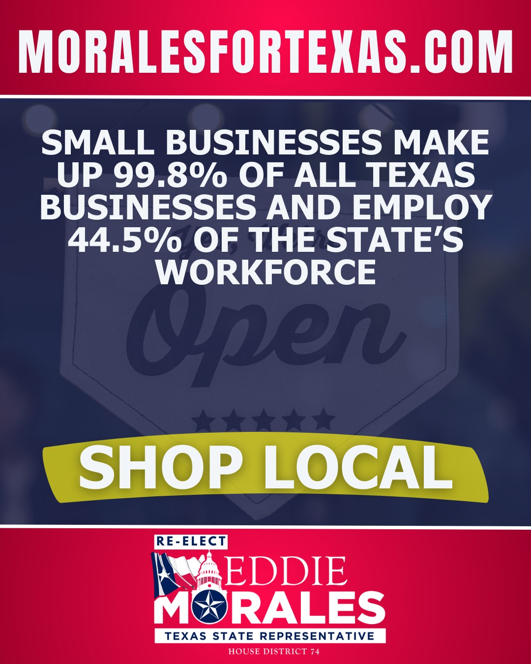 Small businesses are the backbone of our rural communities. Today we’re highlighting the hardworking local entrepreneurs who keep HD74 vibrant and strong.
Support local this season, shop small across HD74.
#ShopLocal #SmallBusiness #HD74 #MoralesForTexas #TXLege #RuralTexas