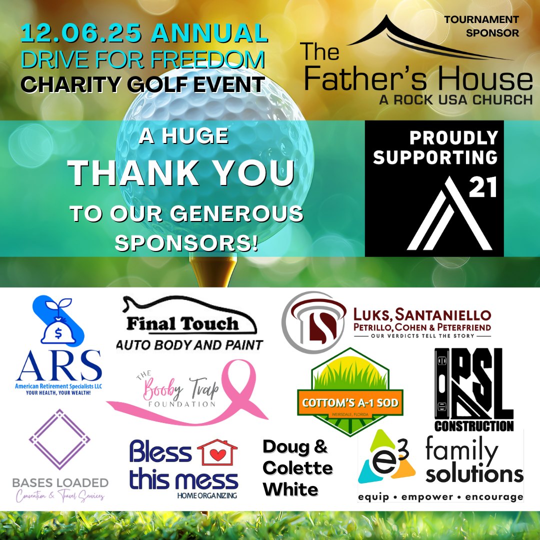 We want to thank all of the players, volunteers, Harbor Hills, and our amazing and generous sponsors for all they did to make this year's A21 Drive for Freedom Charity Golf Event a huge success! We appreciate you! God bless you all! 🏌⛳👏🩷