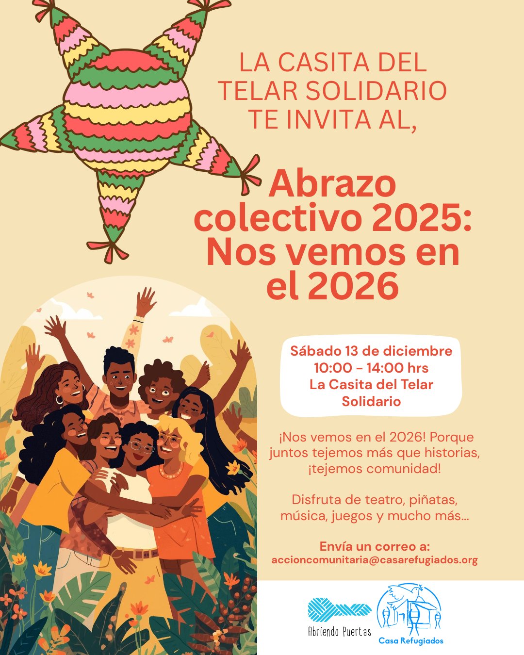 🎉 ¡Última pachanga del 2025 en La Casita del Telar Solidario! 🎉
Este 13 de diciembre, de 10 a 2 pm, ven a cerrar el año con todo:
🎭 La obra "Las cartitas de Navidad y un corazón verde" con Aníbal Fiqueroa y Simona Chirinos, que te harán reír y reflexionar sin dramas. (11:00 a.m.)
🎉 Piñatas para romper (y no solo el estrés).
🎲 Juegos para que saques tu lado más competitivo (o más tramposo, no juzgamos).
🌮 Taquitos para que no digas que no te cuidamos.
🎶 Música y pachanga para mover el cuerpo y el alma.
¿La idea? Reconocernos, celebrar lo vivido y recargar energías para el 2026, porque aquí seguimos, tejiendo comunidad con humor. ¡No faltes o te lo contamos todo el próximo año! 😉
#NosVemosEnEl26 #CasaRefugiados #SolidaridadAnteLaIncertidumbre