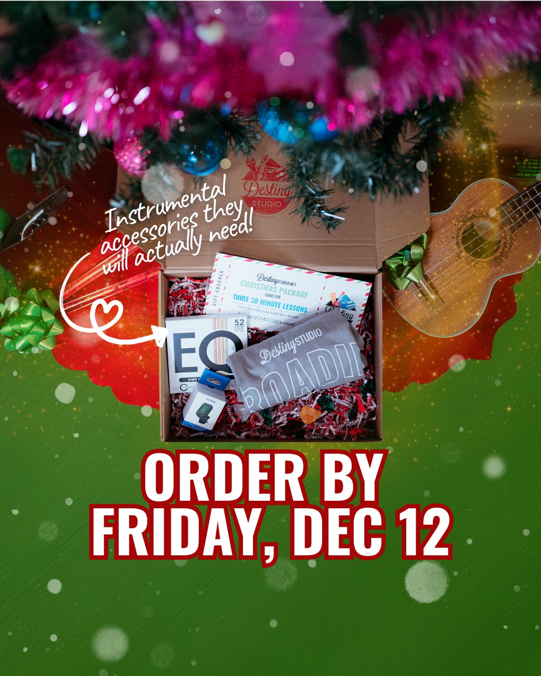 šāØ Gift the hobby theyāve been low-key dreaming about. Our 3-Lesson Starter Pack makes it insanely easy for anyone ā kids, teens, or adults ā to finally try guitar, piano, drums, voice, or ukulele.
Hereās whatās inside:
⢠Three 30-min private lessons for $99
⢠Use anytime in 2026
⢠All three scheduled in back-to-back weeks
⢠Choose the instrument theyāre most excited about
š HOLIDAY STARTER PACK ADD-ON:
Upgrade their gift with our $25 Christmas Box ā a ready-to-wrap, instrument-specific bundle that looks so cute under the tree.
BOX OPTIONS:
šø Guitar: strings, tuner, picks
š¶ Ukulele: strings, tuner, felt picks, capo, string winder, finger protectors
š„ Drums: light-up drumsticks
š¹ Piano: keyboard note labels + lesson book
š¤ Voice: microphone
⨠Last day to order is Friday, December 12!
Comment for more info!
#FortWorthKids #WeatherfordMoms #hudsonoaks #WeatherfordTX #benbrookmoms #AledoMoms #MusicLessonsTexas #MusicInstructor #MomLifeDFW #hudsonoakstx