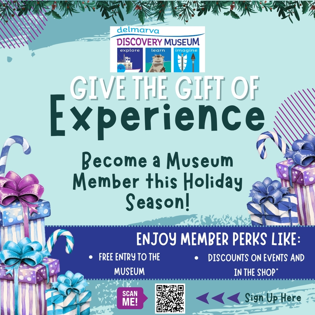 ✨ The holidays are almost here, and if you're searching for the perfect gift, consider giving something truly meaningful—the gift of an experience. ✨
Experiences create memories that last far longer than any material gift. The excitement of planning, the joy of the moment, and the stories shared afterward all become part of the adventure.
One of the best experience-gifts you can give is a Delmarva Discovery Museum Membership! 🐾
Enjoy hands-on exhibits, watch our otters Mac & Tuck during feeding time, explore our new Pocomoke Indian mural, and learn something new about the native wildlife and rich history of our region every time you visit.
Give a gift that brings joy all year long.
Give the gift of Discovery. 🎁🌟
Learn more about memberships here: https://www.delmarvadiscoverycenter.org/museummemberships