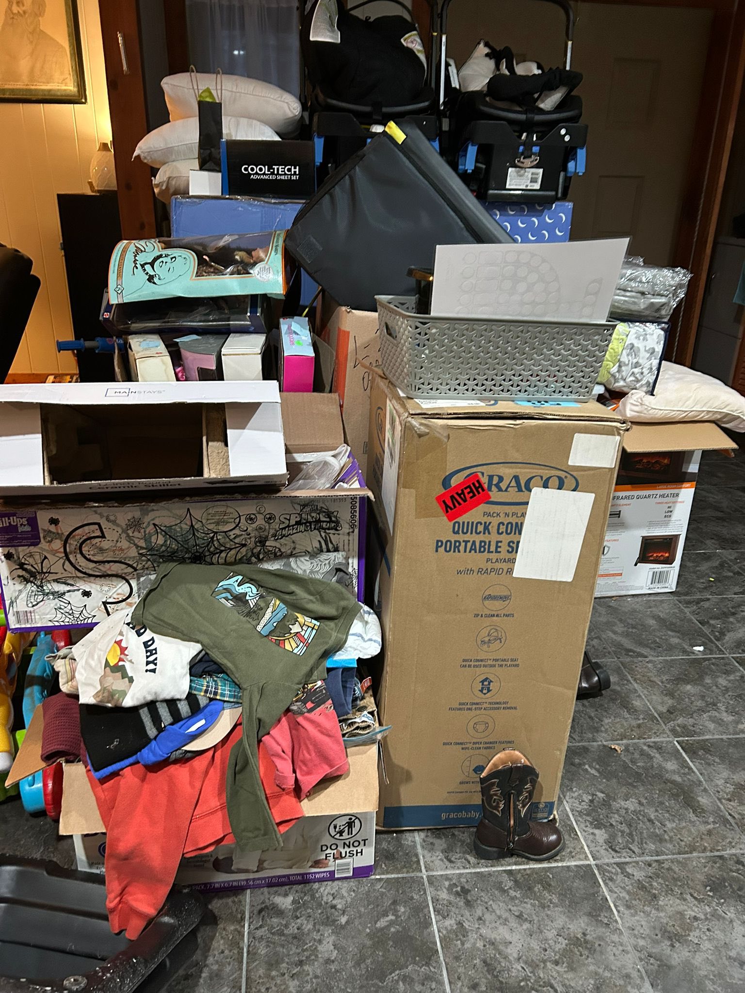 When hurricane Helene is a distant memory to most (15 months ago) we’re still just getting our normal back.
We still have a good amount to go, but at least you can walk through my entryway now.
I forgot to take a proper before and after, but the one before is from maybe six months ago and now tonight we can see the front door again.
Not perfect, but we’re on our way.
Boxes that belong in the basement are now back in the basement. It’s a work in progress but at least we can feel the progress in our daily living space. ❤️❤️❤️❤️❤️