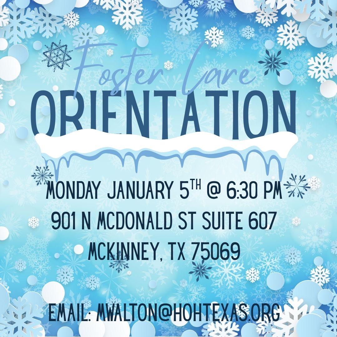 According to Facebook it is "National Motivation Day!" If you are feeling extra motivated to make a difference in someone's life we have the perfect opportunity for you! Join us Monday, January 5th at 6:30 pm to find out how you can become a licensed foster parent. Click the link below to register or email mwalton@hohtexas.org for more information.
https://forms.gle/pizkC8TeeCZqR7CM8