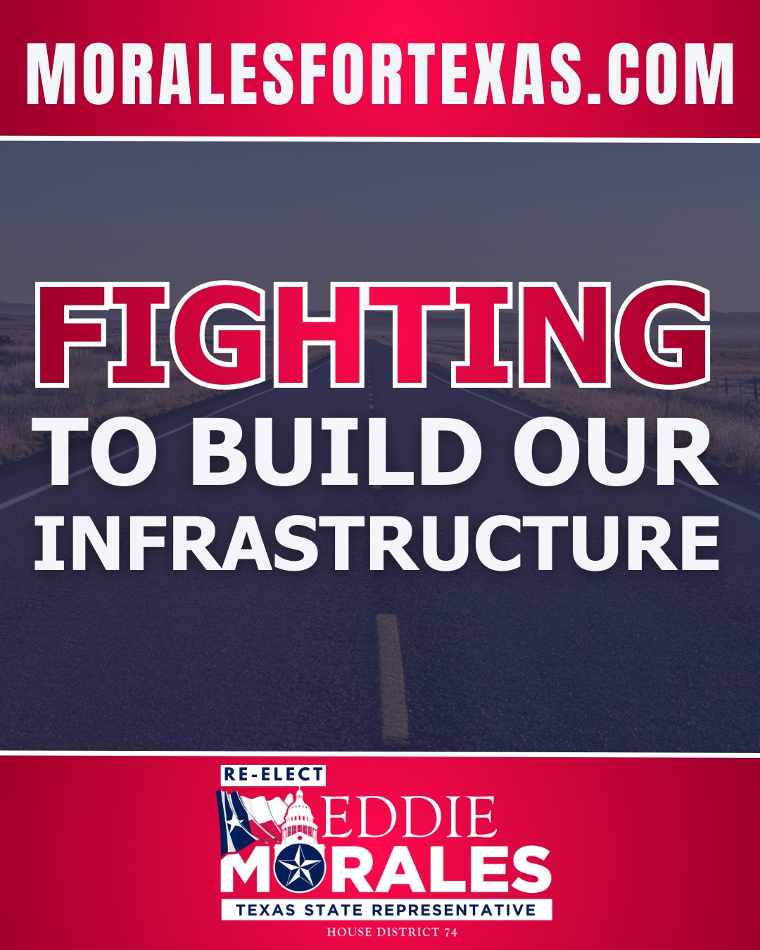 Strengthening infrastructure across HD74 remains a core priority — from repairing rural roads and expanding broadband access to upgrading public facilities that support healthcare, education, and economic development.
These investments are essential for safety, connectivity, and long-term growth in our border and rural communities.
Follow for detailed updates on ongoing and upcoming projects.
#HD74 #MoralesForTexas #TXLege #Infrastructure #RuralDevelopment