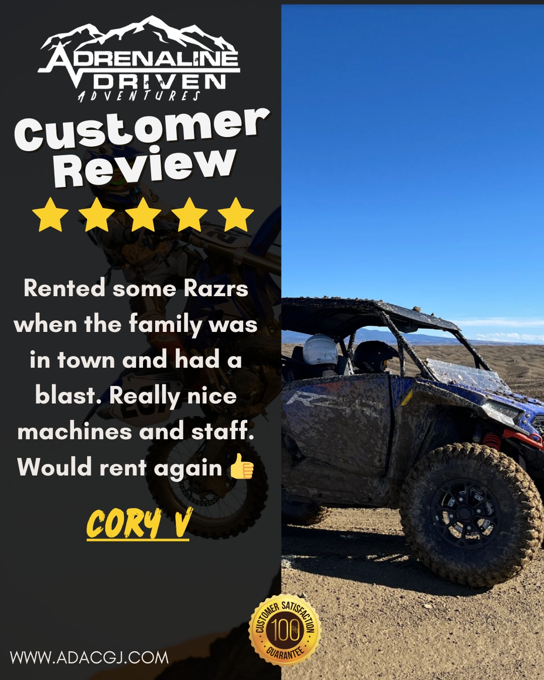 Thank you for the 5-star review, Cory V! ⭐️⭐️⭐️⭐️⭐️
We’re thrilled you had an amazing experience with us. Your support means everything, and we can’t wait to take you on your next adventure!