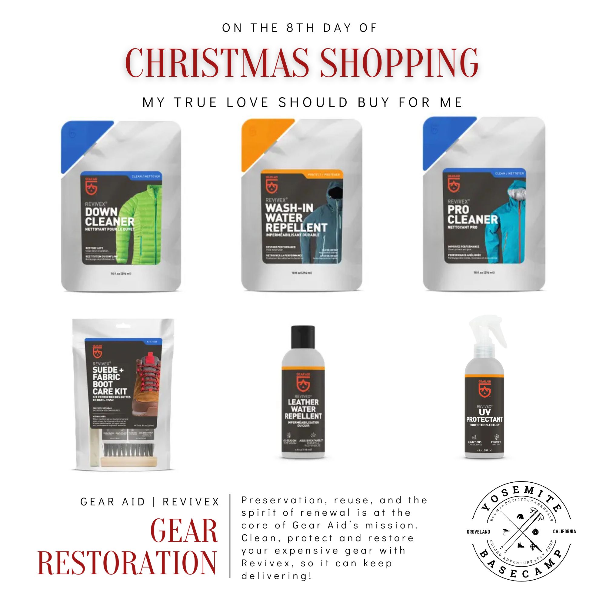 The 8th day of Christmas shopping is all about keeping your gear in tip top condition! @gearaid is a great stocking stuffer and keeps your loved one's gear out of the landfill!
👉 What's the oldest piece of gear you still use?