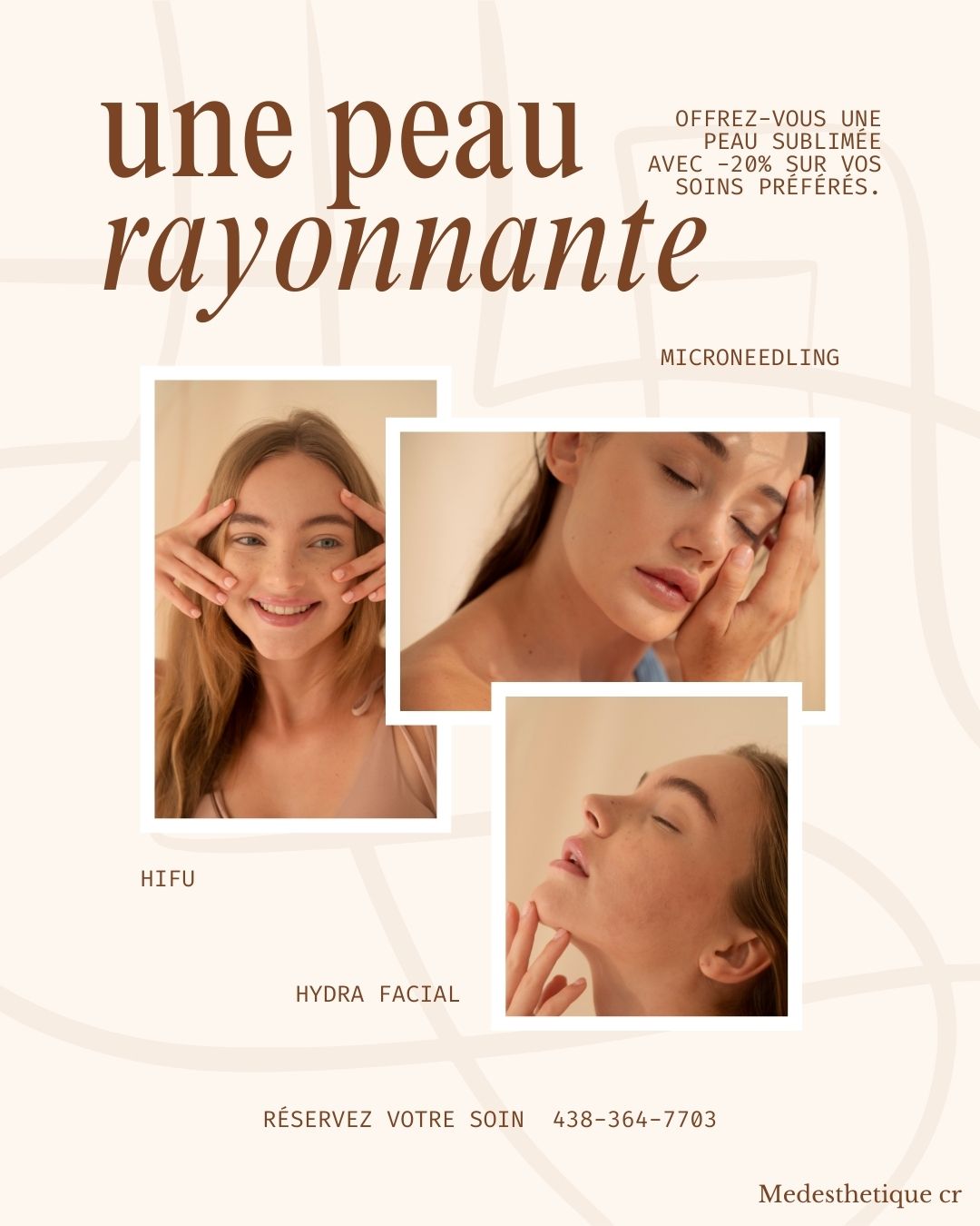 🌸 Promotion Spéciale Microneedling + Masque + LED – Seulement 185 $ ! 🌸
Offrez à votre peau une cure de jeunesse incomparable 💫
Le microneedling stimule la production naturelle de collagène et d’élastine, améliore la texture, resserre les pores et atténue les cicatrices ou les ridules.
Le soin est complété par un masque apaisant et une séance de luminothérapie LED, qui favorisent la régénération cellulaire et subliment l’éclat du teint ✨
💖 En promotion à 185 $ (valeur de 275 $)
📅 Offre à durée limitée
📍 Medesthétique CR – Candiac
📞 438-364-7703
🌐 www.medesthetiquecr.com
Réservez dès maintenant votre soin complet pour redonner à votre peau tout son éclat naturel 💆♀️