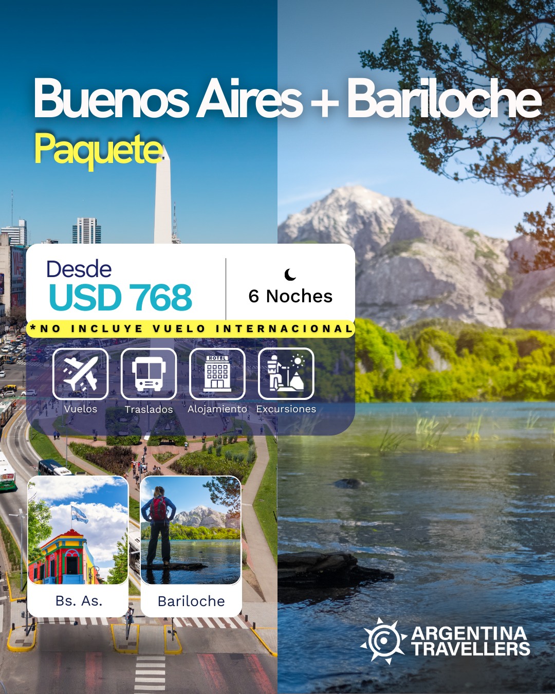 Dos destinos, un mismo viaje… y mil momentos para guardar.
✨🇦🇷 Buenos Aires + Bariloche: el combo perfecto para quienes quieren sentir Argentina de punta a punta.
Destinos: Buenos Aires y Bariloche
⏳ Duración: 7 días / 6 noches
✅ Tickets aéreos internos. No incluye vuelo internacional
✅ Traslados
✅ Excursiones incluidas
✅ Alojamiento con desayuno
✅ Asistencia personalizada
Consultanos y armá tu experiencia a medida: estamos para acompañarte en cada detalle.
#argentinatravellers #argentina #turismoargentina #viajar #buenosaires #visitbuenosaires