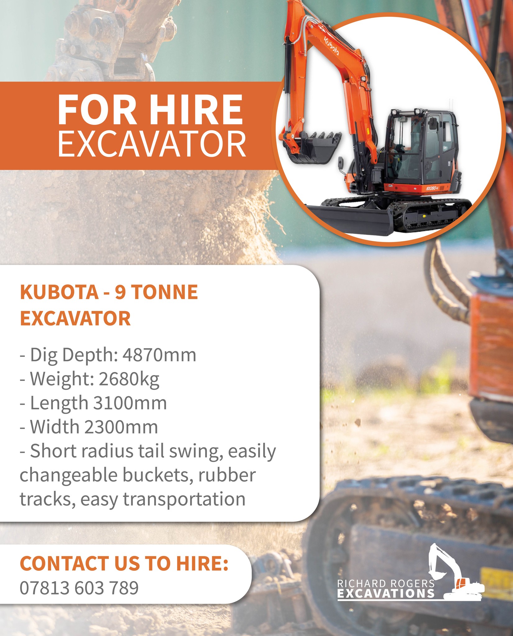 ๐ง For Hire Highlight: Kubota 9 tonne Excavator ๐ง
This powerful 9-ton machine has..
โ
Short-radius tail swing
โ
Hydraulic quick hitch
โ
Great for larger projects
โ
Rubber tracks for easy access
โ
No low loader needed = reduced costs
Available for hire across Merseyside, Cheshire, Chester
& the Wirral.
Get in touch today to check availability!
๐ฒ 07813603789
#PlantHire #MiniDigger #Kubota #Groundworks #Excavation #Merseyside #Cheshire #richardrogers #wirral