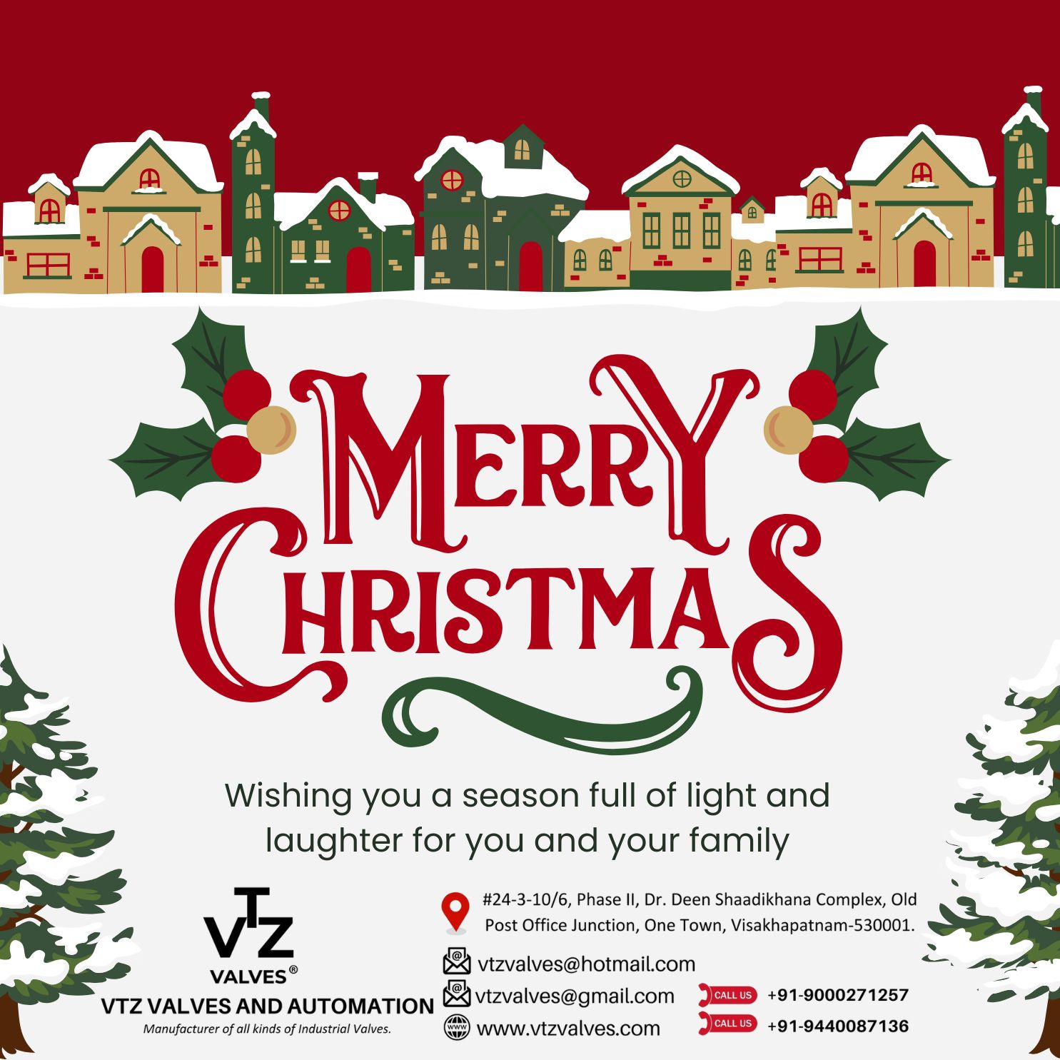 This festive season, we extend our warmest wishes to all our customers, partners, and industry associates.
May Christmas bring you prosperity, innovation, and continued success.
๐ Merry Christmas from VTZ VALVES & AUTOMATION! ๐โจ
#MerryChristmas2025 #VTZValves #SeasonGreetings #IndustrialValves #AutomationSolutions #happyholidays๐