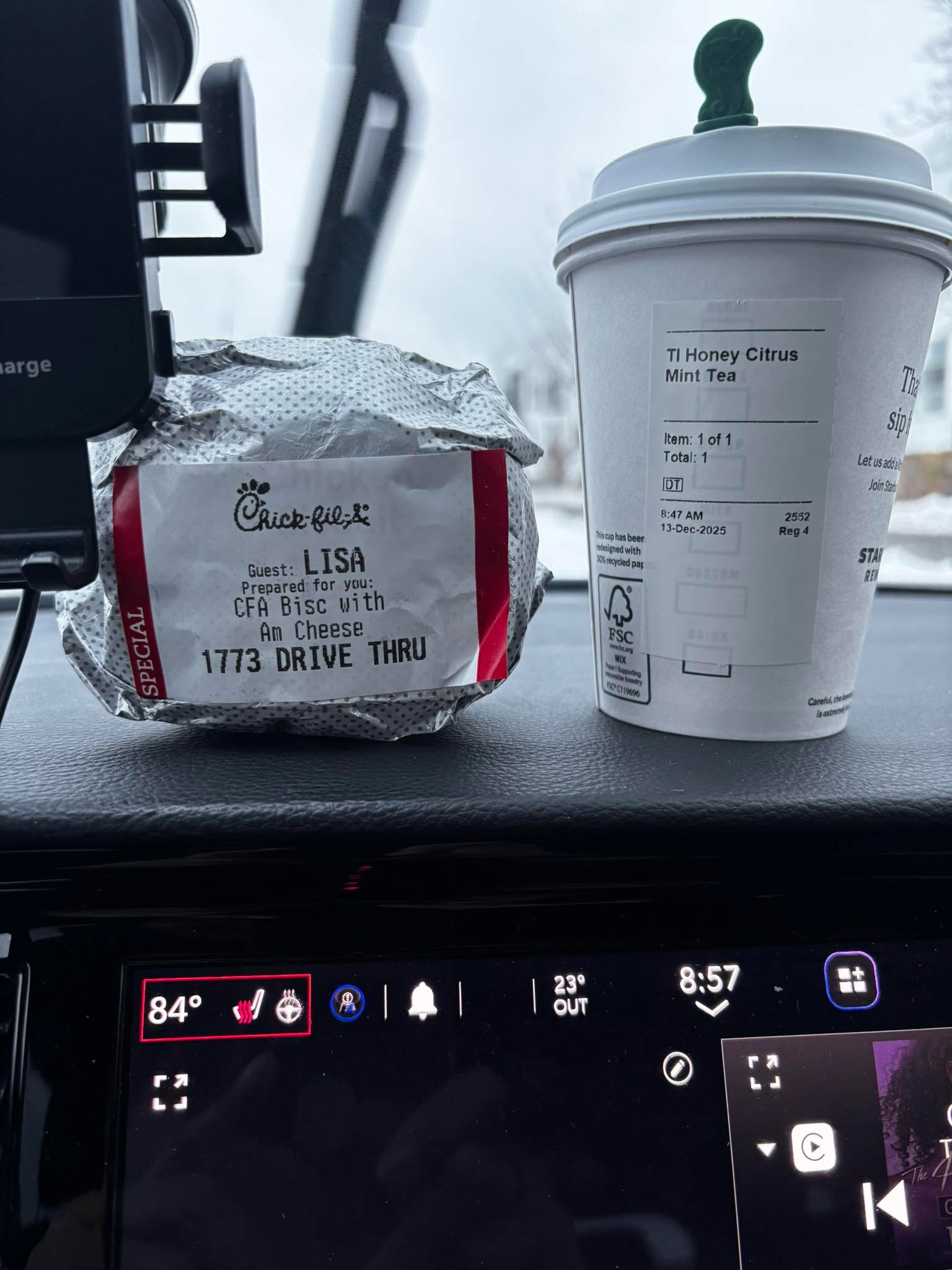 Such a good way to start my Saturday errands. A medicine ball and a chick fil a chicken and biscuit. 🥰😋
Lisa is my name when I order food anywhere. Just easier to pronounce so there is no confusion and I don’t have to keep repeating and spelling my real name. 🤦🏽♀️🙄😂😂