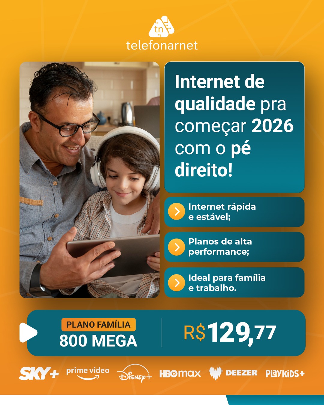 Com a Telefonar, você garante uma conexão rápida e sem falhas, ideal para o home office, estudos e momentos de lazer em família.
Fale conosco e comece 2026 conectado com a melhor internet para sua casa!