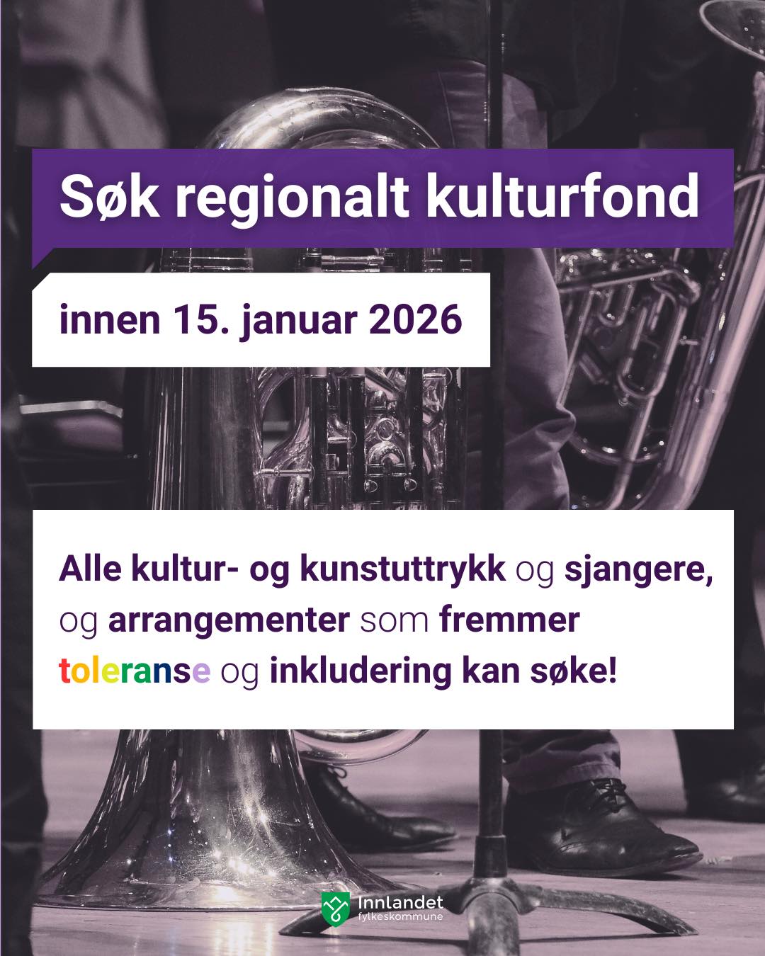 Driv laget ditt med inkluderande og mangfaldig kulturliv? Har du planar om Ă„ arrangere noko som gjer lokalsamfunnet betre og meir ope?
SĂžk stĂžtte frĂ„ regionalt kulturfond Innlandet âš
https://innlandetfylke.no/tjenester/sok-tilskudd/kunst-og-kultur/regionalt-kulturfond-innlandet.62589.aspx