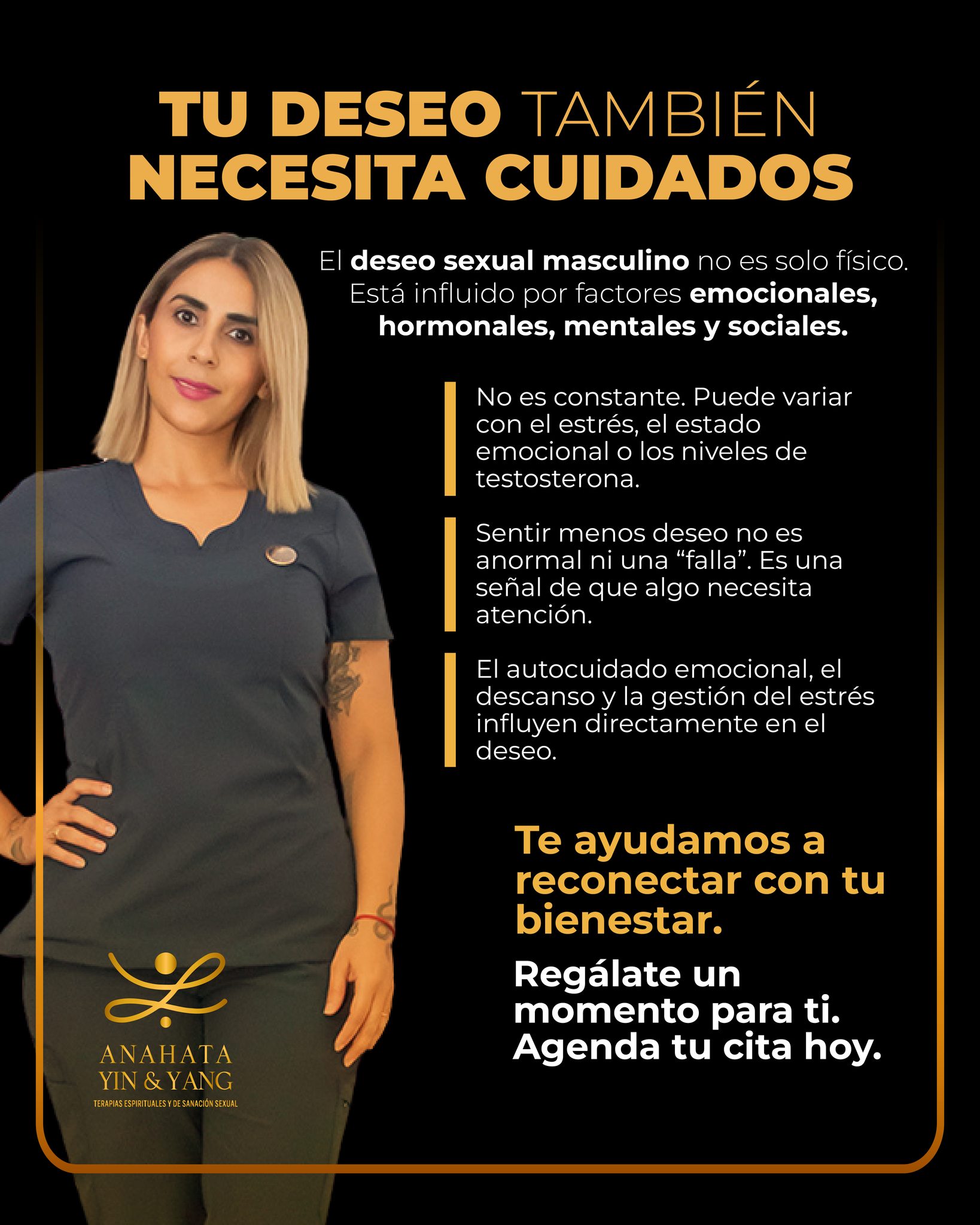 ✨ Tu bienestar también importa.
Si tu deseo ha cambiado, no estás solo ni es una “falla”.
Tu cuerpo y tus emociones están hablando.
💛 Recupera tu equilibrio y vuelve a sentirte tú.
📲 Agenda tu sesión
WhatsApp: 446 177 8787
Conoce todo lo que tenemos para ti en anahatamasajesqueretaro.com
#MasajeSensorial #RelajaciónProfunda #Desconexión #Bienestar #AnahataYinYang #TerapiasCorporales #SaludYBienestar #MomentosParaTi