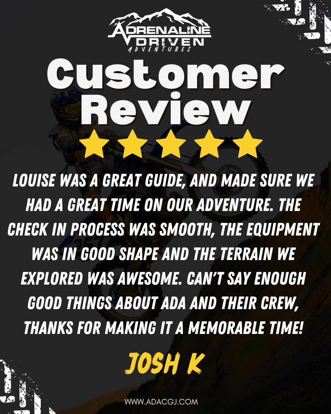 Thank you for the 5-star review, Josh K!
We’re thrilled you had an amazing experience with us. Your support means everything, and we can’t wait to take you on your next adventure!