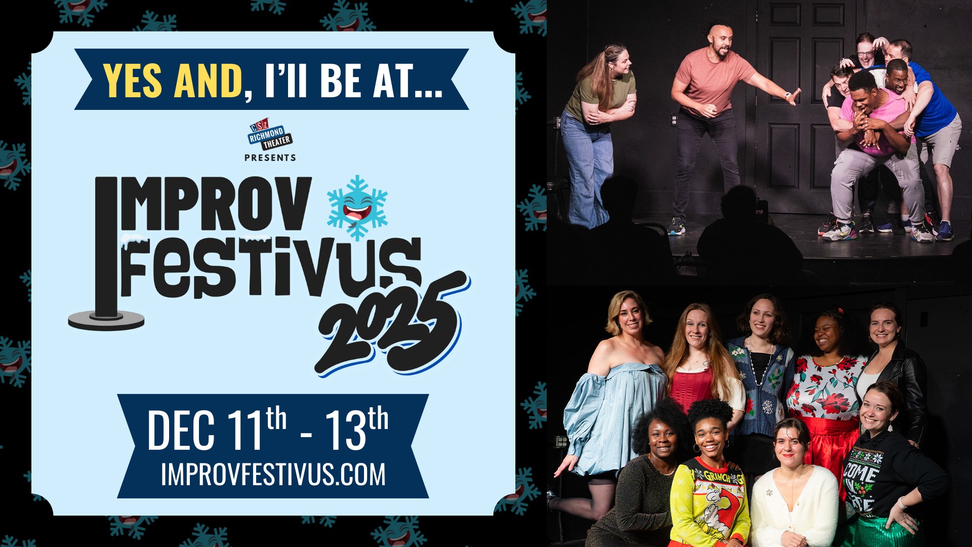 TOMORROW two Push Comedy Theater teams are performing in Richmond! GirlProv and The William Teletubbies will grace the state at @improvfestivus at @cszrichmondtheater!
@girlprov just had its 10-year anniversary! All 10 years have been filled with big laughs and outrageous moments thanks to the incredibly talented women who have been part of this team over the years.
The William Teletubbies is a short form team that debuted this year! They quickly became a crowd favorite, and we're not surprised they're already being selected to perform outside of Hampton Roads!
If you'll be in the Richmond area, go check them out! Both teams perform tomorrow! Get tickets at improvfestivus.com/acts-attend
#pushcomedytheater #improvFestivus #womenincomedy