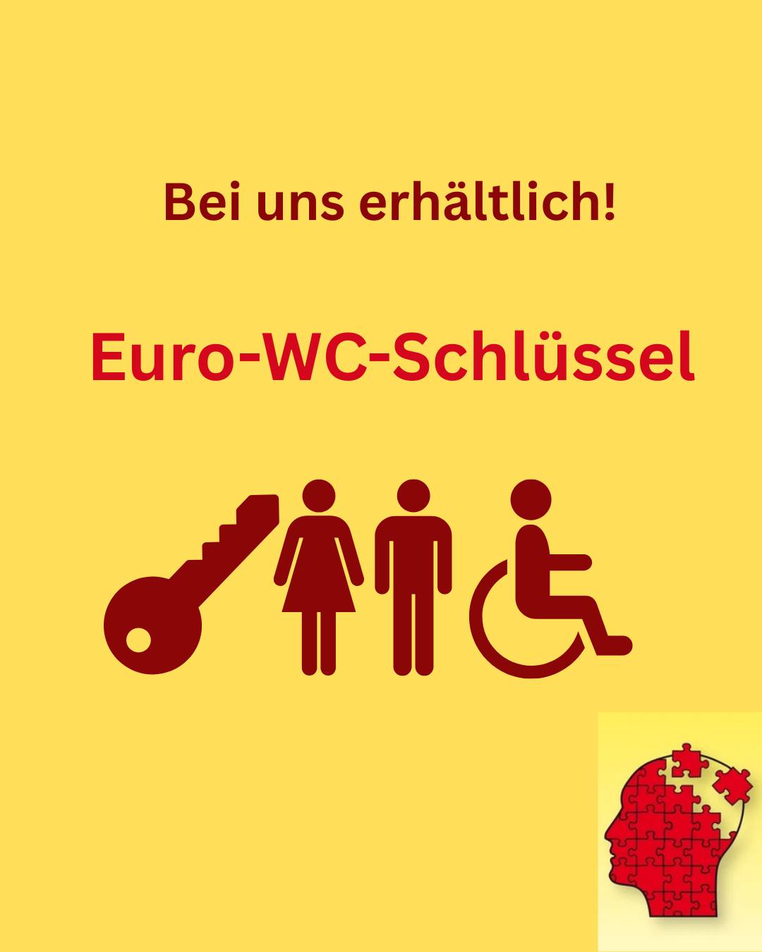 EURO-WC-SCHLÜSSEL
Der kleine Schlüssel zur großen Selbstständigkeit: Dein Zugang zu über 12.000 Behindertentoiletten. 🗝️
Warum brauche ich den Schlüssel?
Er öffnet dir selbstständig den Zugang zu Behindertentoiletten an tausenden Orten:
• Auf Autobahn- und Bahnhofstoiletten
• In Fußgängerzonen, Museen oder Behörden
• Und vielen weiteren „Örtchen“
Bin ich berechtigt?
Du kannst den Schlüssel erhalten, wenn du einen Schwerbehindertenausweis mit folgenden Merkzeichen besitzt: aG, B, H, BL, oder G bei einem GdB von mehr als 70
Auch mit einem ärztlichen Attest (z.B. bei Stoma, MS, Morbus Crohn, Colitis ulcerosa) ist eine Beantragung möglich.
So kommst du an deinen Schlüssel:
Melde dich bei uns in der Geschäftsstelle, wir senden dir den Schlüssel zu oder du kannst ihn auch gerne persönlich bei uns abholen.
Telefon: 09621 / 64800
Mail: beratung@schaedel-hirnpatienten.de
#EuroWCSchlüssel #Barrierefreiheit #Inklusion #Selbstständigkeit #Behindertentoilette #UnterwegsMitHandicap #Hirnschädigung #Pflege #ReisenOhneBarrieren #WCfinderApp