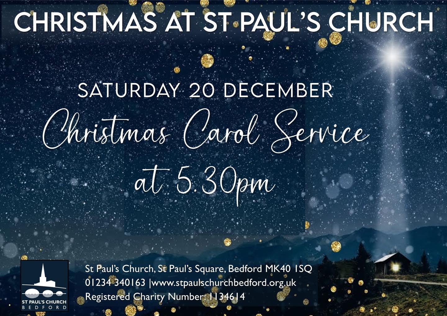 St Paul’s Church Lessons and Carols Service takes place a week on Saturday - 20th December - at a new time of 5.30pm. A traditional service with readings and carols by candlelight, this is one not to miss and everyone is welcome!