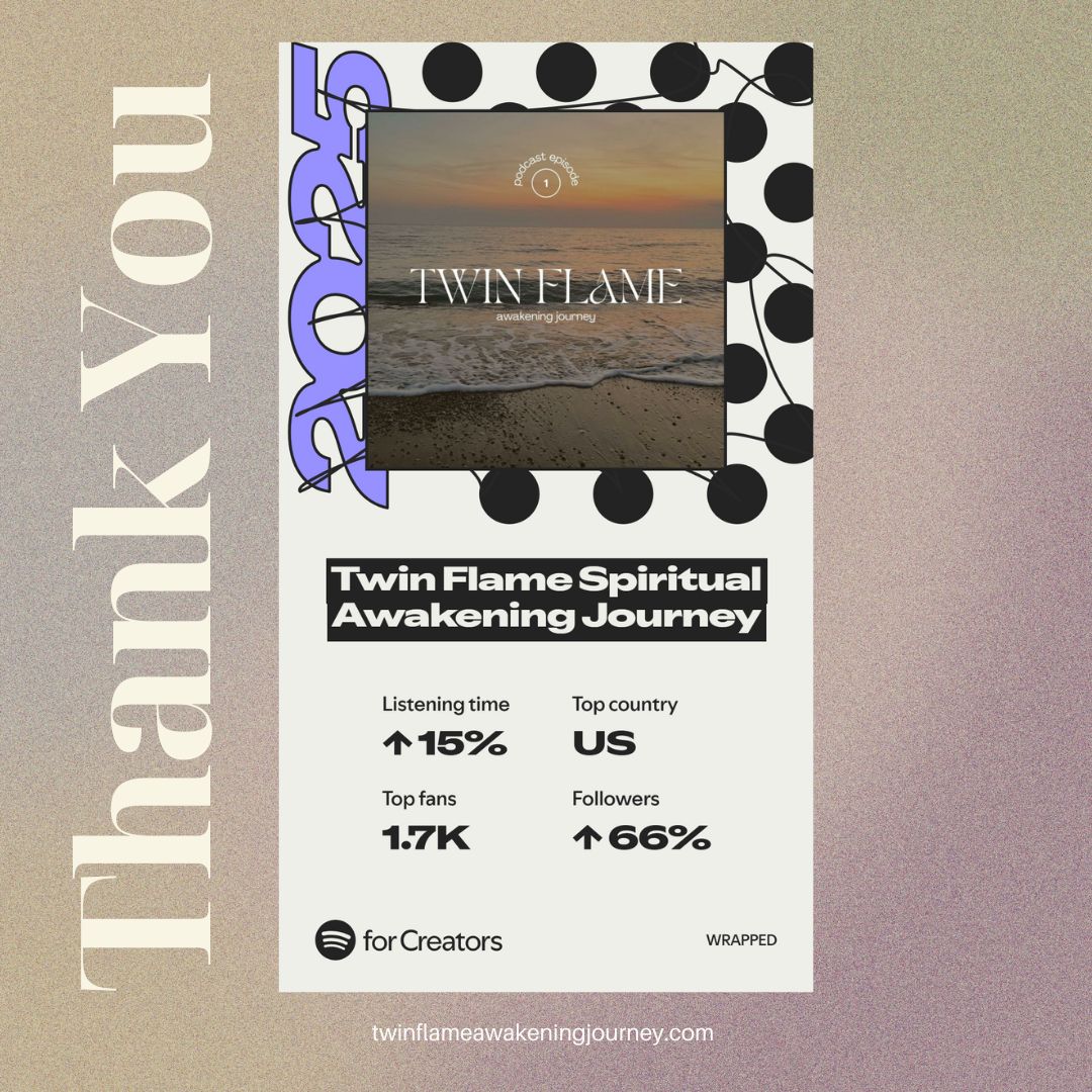 Wow… my heart is so full as I look at this 💛
Thank you for listening, for following, for sharing, and for being part of this journey, both here and on YouTube.
Twin Flame Spiritual Awakening Journey has become so much more than a podcast… It’s a living, breathing soul community.
As I sit with this… my heart feels very full 🤍
These are the 2025 stats for Twin Flame Spiritual Awakening Journey and yet, what they truly represent can’t be measured:
✨ 171K total plays
✨ 11.5K souls in this space
✨ 66.9K listening hours
✨ A growing global community across the US, UK, Australia, Canada, the Netherlands & beyond
✨ +66% growth in followers
✨ And this journey expanding on @Spotify and YouTube
2025 wasn’t just about growth ...it was about depth.
About staying present through the discomfort, the awakenings, the dark nights, the remembering.
About holding space for truth, not perfection.
About walking this path together, even when the path felt unclear.
Thank you for listening.
Thank you for being here on Spotify and YouTube.
Thank you for trusting this space, for opening your heart, and for allowing these conversations to meet you where you are.
And now… I’m really looking forward to seeing what we co-create in 2026 🌿
💫 What would you like to hear more of next year?
– Deeper Twin Flame teachings?
– Kundalini awakenings & integration?
– Dark night of the soul stories?
– Embodiment, nervous system regulation, union within?
– Real, grounded conversations about what awakening actually feels like?
✨ Leave a comment and share what’s calling you.
This space is shaped by your voice just as much as mine.
2025 laid the foundation.
2026 feels like a year of deeper embodiment, truth, and integration, and I’m honored to walk it with you 🤍
With so much love & gratitude,
✨🙏
#TwinFlameAwakeningJourney #2025Reflection #LookingAhead2026 #SpiritualAwakening #SoulFamily #YouTubeCommunity #PodcastGratitude #AwakeningTogether