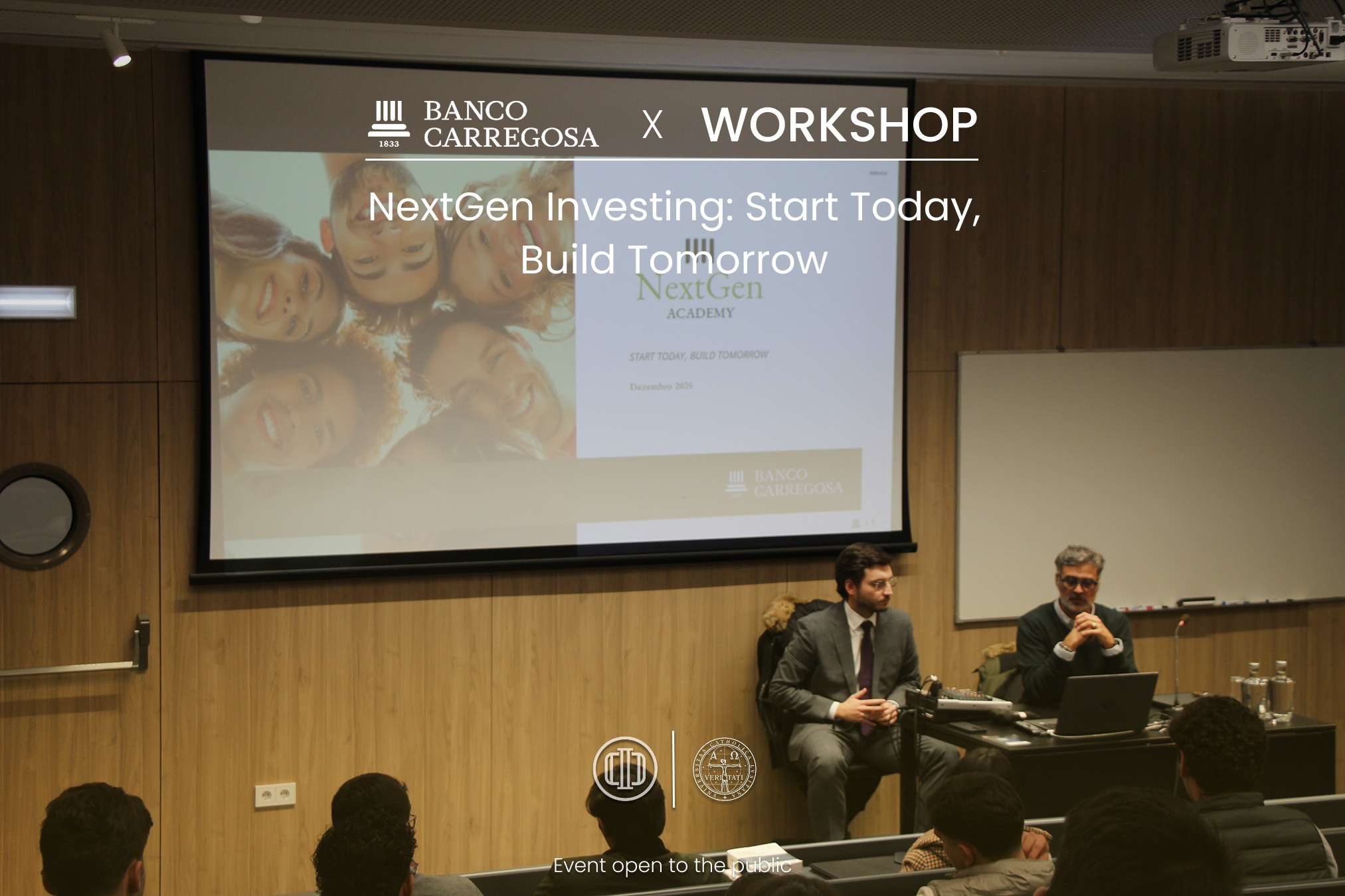 On December 2nd, the Católica Porto Investment Club had the pleasure of hosting NextGen Investing: Start Today, Build Tomorrow, a session developed in collaboration with Banco Carregosa.
Throughout the event, participants were introduced to the fundamental principles of starting an investment journey, gaining practical insights into how markets operate, how to assess risk, and what to consider when building an effective investment plan. The session also shed light on the vision behind the Carregosa NextGen initiative, reinforcing the importance of financial literacy for young investors.
We extend our sincere thanks to Miguel Ricon Ferraz, Financial Analyst and Head of Investment Advisory at Banco Carregosa, for leading the presentation and sharing his expertise, and to Tiago Fleming, Marketing & Communications Director, for his valuable contribution and perspective.
We would also like to express our gratitude to Banco Carregosa @bancocarregosa for partnering with us and helping create an engaging and insightful learning environment.
And finally, a big thank you to everyone who joined us!
Católica Porto Investment Club
Your future. Your choice.