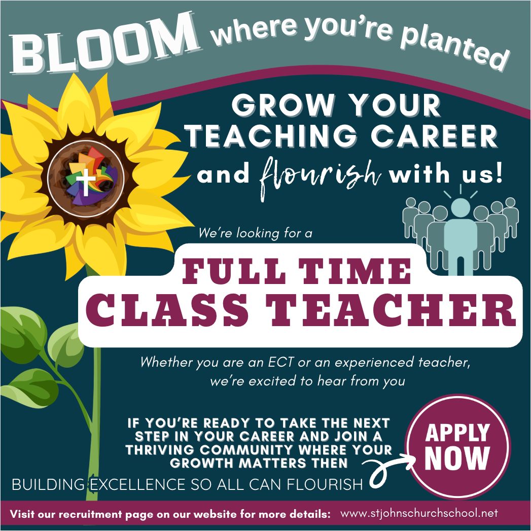 ✨ Join our team!
We’re looking for a teacher to join our vibrant, forward-thinking school: a place where collaboration, coaching and belonging are at the heart of everything we do.
If you’re motivated, passionate and ready to unlock children’s potential, we’d love to meet you.
📅 Start date: Flexible—ASAP or Easter 2026
🌱 Open to ECTs and experienced teachers
📍Location: St John's Church School, Peterborough
📆 Closing date for applications: Monday 26th January 2026
Discover more about the role and how to apply on our website (link in bio). Come and grow with us!
.
.
.
#TeachingJobsUK #TeacherVacancy #TeachingOpportunity #TeachingCareer #ECTJobs #EarlyCareerTeacher #PrimarySchoolJobs #JoinOurSchool
#SchoolRecruitment #EducationJobsUK #PeterboroughJobs #PeterboroughSchools #spiriteducation