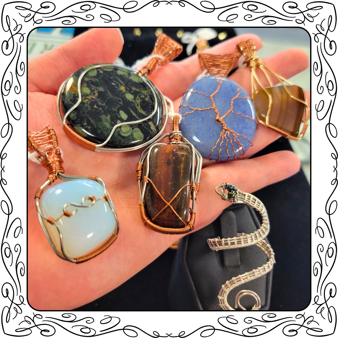 Whether you're into the #spiritual meanings of #stones or just looking for something #sparkly & a little #fancy, these #locallymade wire wrapped stone #pendants are for you! #giftideas #shoplocal #westkelowna