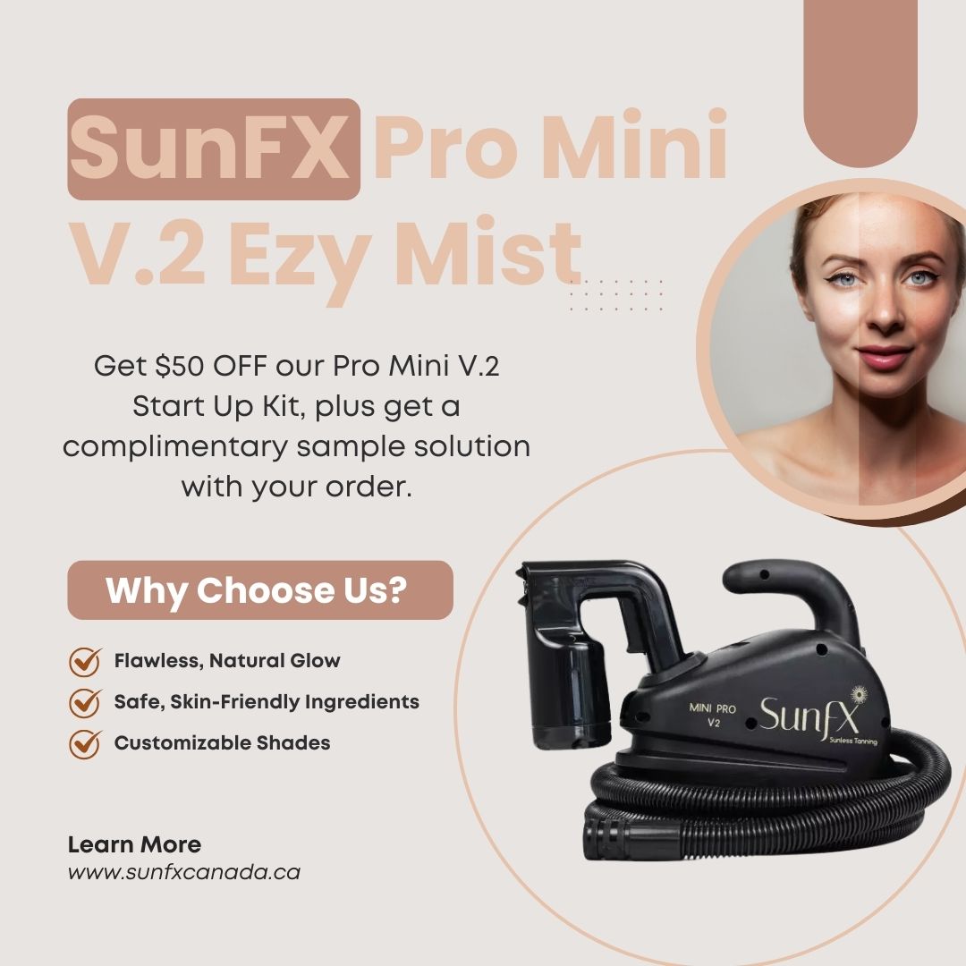 Perfect for Salons & Spas or Mobile Businesses
Follow Link Below:
https://www.sunfxcanada.ca/product-page/small-sunfx-pro-mini-v-2-start-up-kit
The perfect mobile tanning system for the tanning professional on the go. Or if floor space in your salon or day spa is at an absolute premium, then the SunFX Pro Series Mini’s compact size will suit you perfectly. The Pro Series Mini V.2 may be tiny in size, but it packs a powerful output, making the application of the perfect tan a breeze. The Pro Mini V.2 is designed to be both elegant and efficient.
Your Award-winning SunFX Applicator- designed/engineered and made by SunFX will perform unlike any other Applicator on the market. Don’t be fooled by cheap knockoffs!
SMALL Pro Mini V.2 Starter Package includes:
Pro Mini V.2 System BLACK (Turbine, One Ezy Mist Applicator Gun, Hose, and Power Cord)
Pop-Up Tan Tent
2 Litres Solution (1 Litre Medium Solution & 1 Litre Light Solution) - your choice*
Disposables Pack (20 pairs of Sticky Feet, 20 G-Strings, 20 Hairnets)
100 Before/After Brochures
Manual & FREE Online Training with Certification
* regular procession solution only (not rapids)
.
.
#spraytan #tanningpros #mobilespraytan #salontanning #sunlesstan #bronzedskin #tanningbusiness #tanningmachine #spraytanartist #tanlife #beautybusiness #spaowner #salonowner #professionaltanning #glowingskin #love #sunfxcanada #sale #beyourownboss