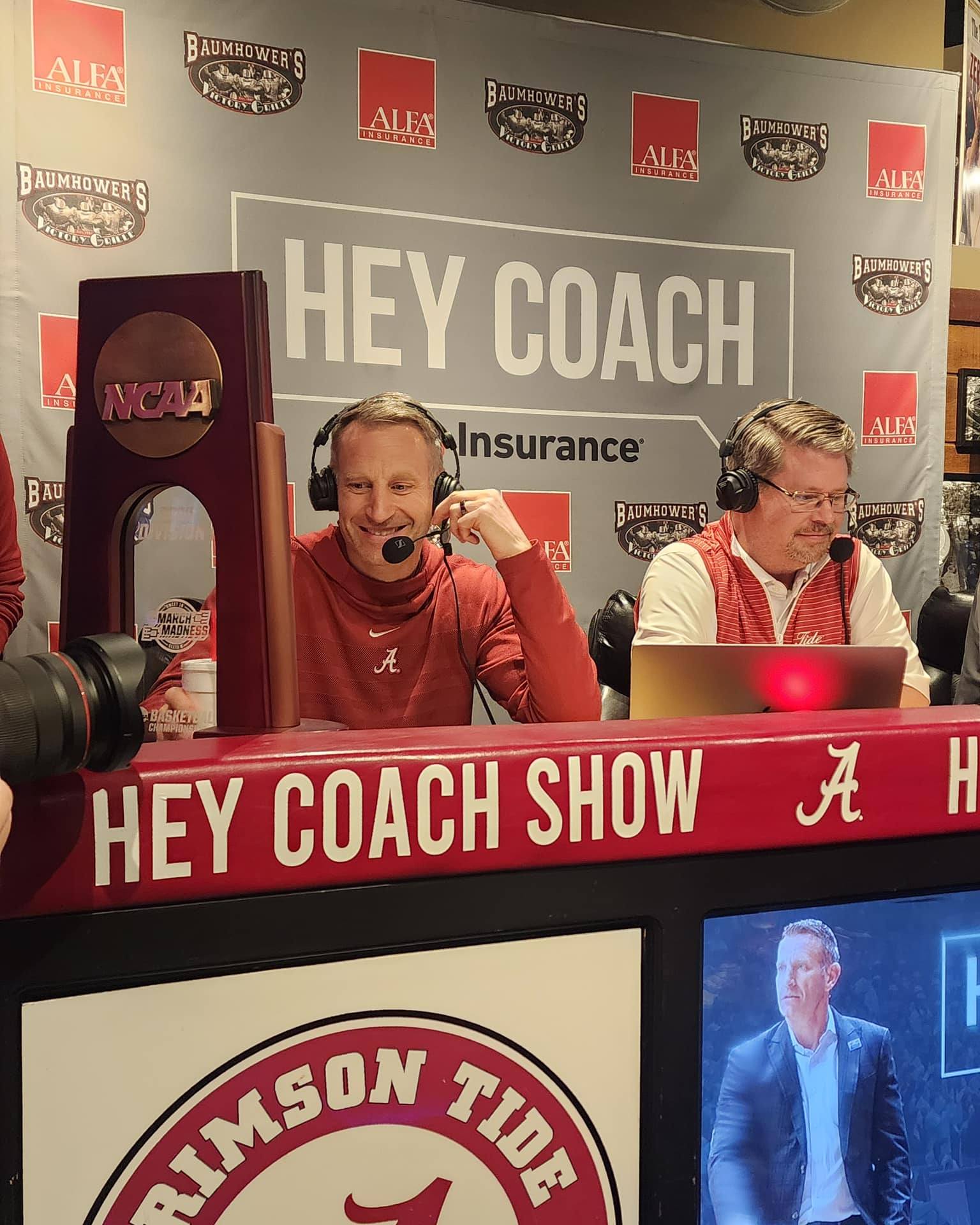 A night full of 🏈+🏀+🍗! Hey Coach and the Nate Oats Show begins at 6pm at our 500 Harper Lee Drive location in Tuscaloosa from 6-7:30 streaming live on University of Alabama Athletics presented by Alfa Insurance!🏈
Special Guests include:
6:05pm – 6:30pm –Nate Oats
6:35pm -7pm – Roger Hoover
7:00pm – 7:30pm –Kalen DeBoer
7:30pm – 8pm –Coach DeBoer will be joined by UA Linebacker Nikhai Hill-Green