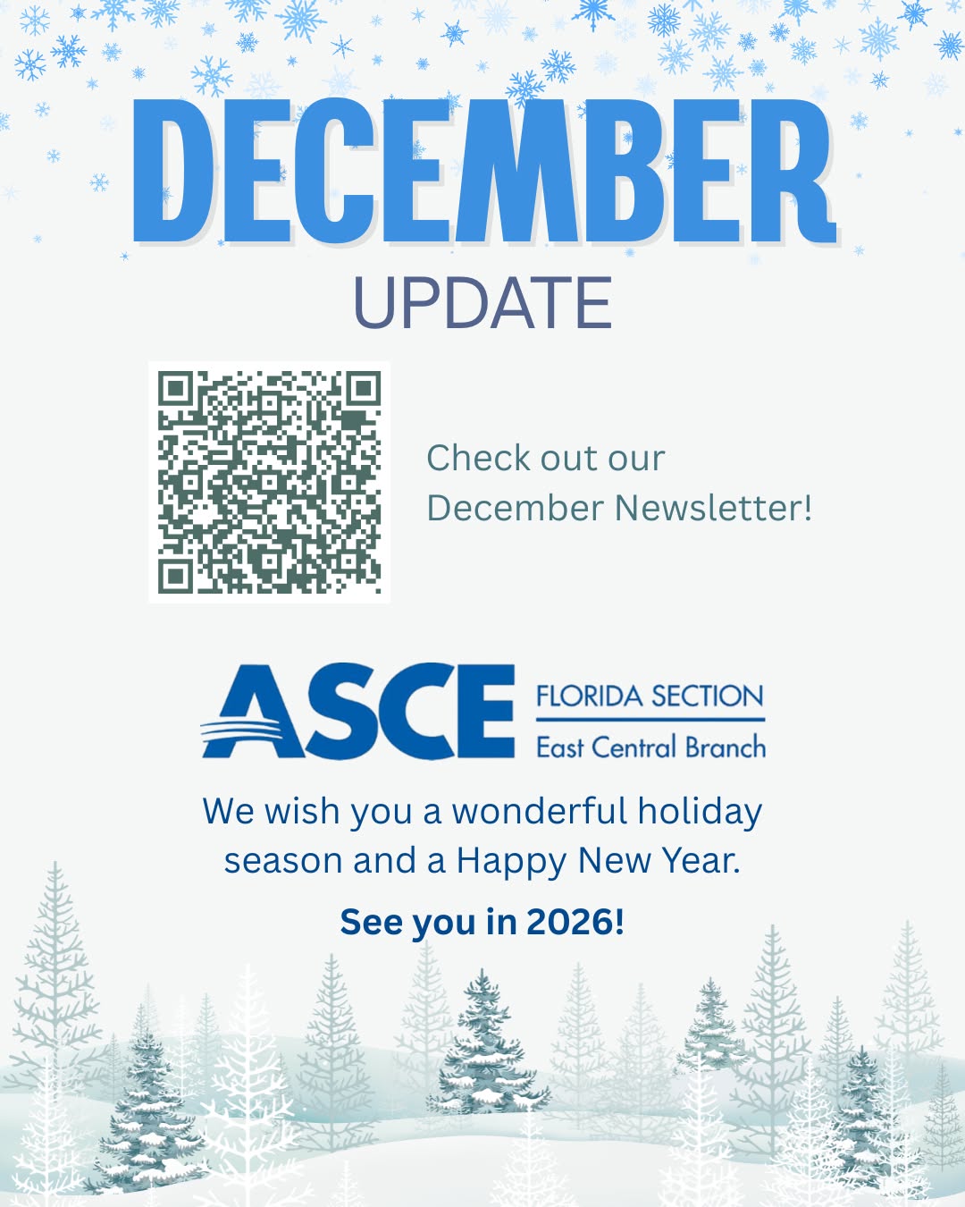 2025 was a busy year for ECB! We held over 100 meetings across our institutes and committees, and celebrated our second consecutive award for Outstanding Medium Sections and Branches. Our leadership, members, and YOU make our Branch better every year! Check out our December newsletter to see what's coming next.
We wish you and your loved ones a safe, healthy, and wonderful holiday season and a Happy New Year!