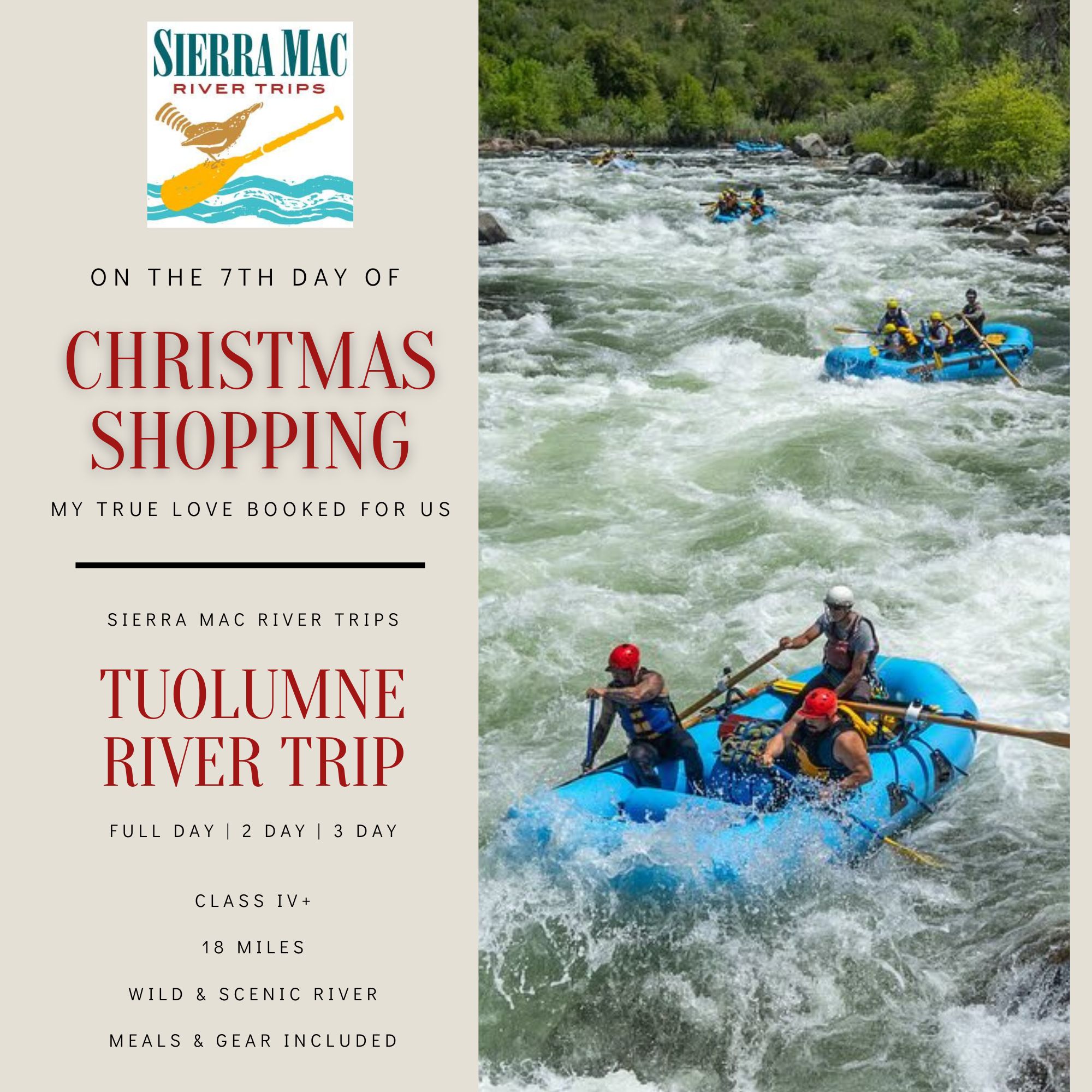 🎄The 7th day of Christmas shopping is all about investing in pure awesomeness of spring in Yosemite!
❄ Spring melt.
🌊Big water.
🚣♀️Full-day adrenaline.
Reserve your spring adventure on the wild and scenic Tuolumne River with @yosemite_raft!
👉What was your favorite rafting adventure!?
#VisitTuolumneCounty #shoplocal #VisitGrovelandCA #Yosemite