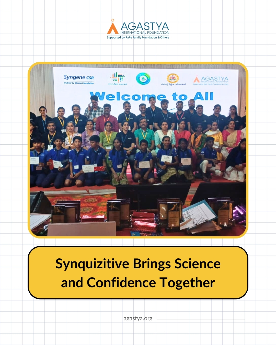The Synquizitive quiz semi-finals program brought together 68 government higher primary schools and 204 children from Anekal, Bangalore, through a collaborative effort by Agastya and Syngene CSR. Children dove into topics across Biology, Physics, Chemistry, Technology, and Space, guided throughout by our ignators.