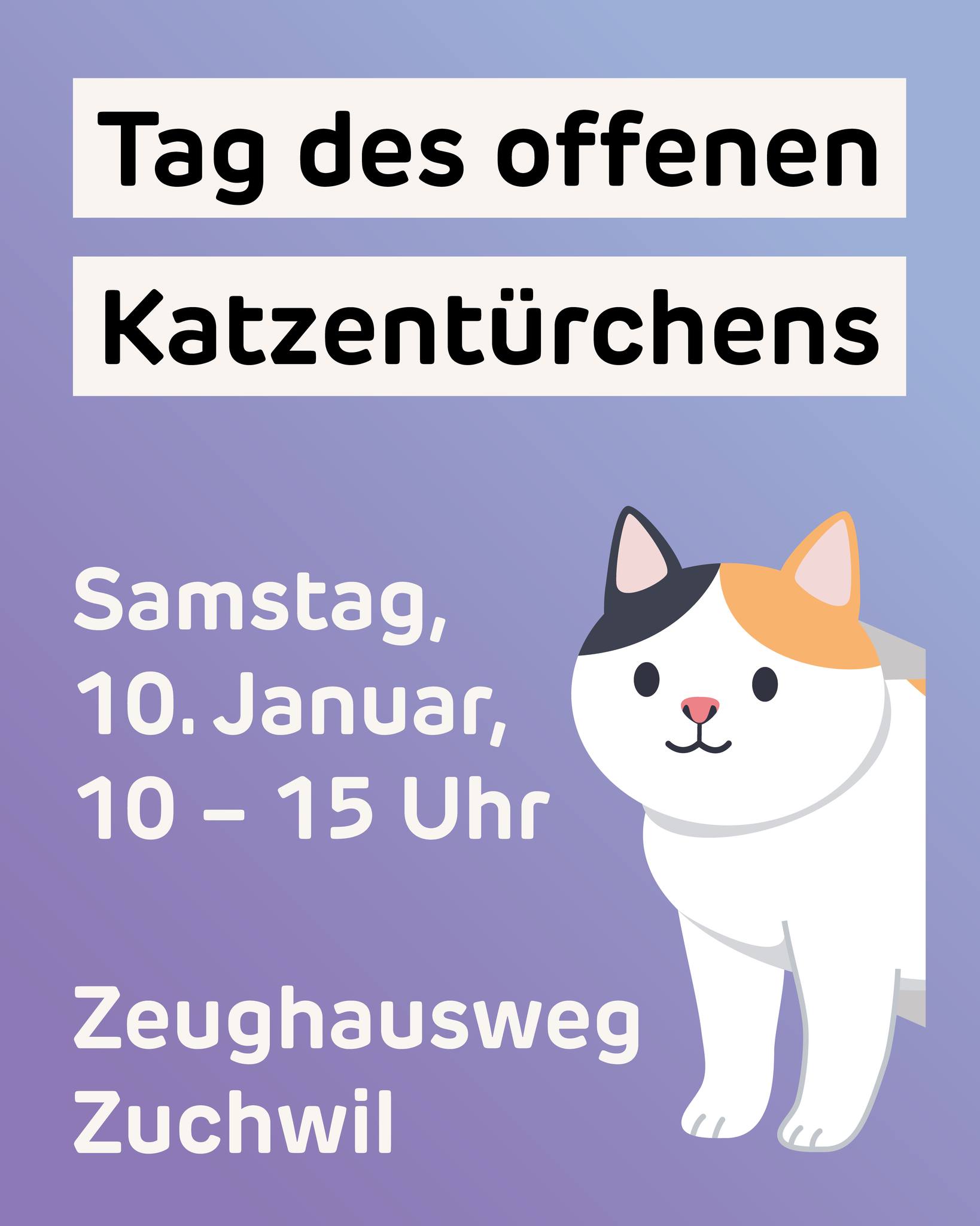 📆 Am 10. Januar laden wir ein zum "Tag des offenen Katzentürchens" bei der Katzenpraxis FeliVet in Zuchwil! ❤️
Kommt vorbei, um unser Team kennenzulernen und die nigelnagelneue Katzenpraxis zu besichtigen. Vor Ort stellen wir vor, was wir alles tun, damit es dem Büssi bei uns wohl ist. Und welche Gerätschaften und Möglichkeiten wir haben, um Katzen gesund, entspannt und glücklich zu machen. Dabei geben wir auch exklusive Einblicke hinter die Kulissen einer Tierarztpraxis, wie man sie als Kundin oder Kunde nur selten hat!
Selbstverständlich gibt es allerlei kleine Goodies fürs Büssi mitzunehmen – sozusagen ein "Gruss aus der Praxis". Nach dem Motto, das wir alle vom Katzenfutter her kennen: "Es het solang's het." 😸
Noch eine Frage an euch: Worüber möchtet ihr beim Tag des offenen Katzentürchens mehr erfahren? Welche Aspekte interessieren euch besonders? Schreibt es bitte in die Kommentare, dann gehen wir bei der weiteren Planung darauf ein. 👍