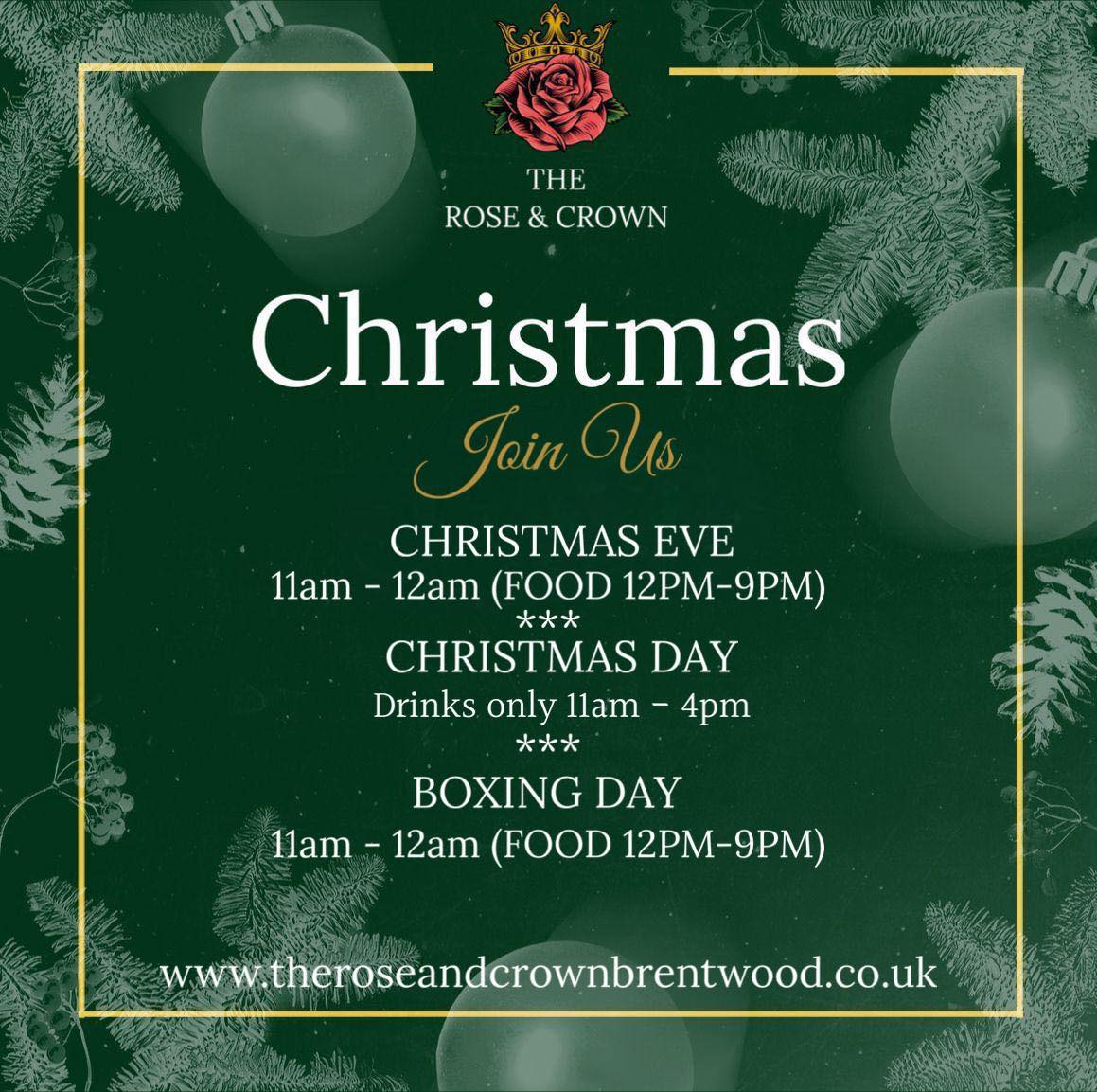 🎄⏰ Christmas Opening Hours (aka… when you can eat, drink using…ahh it’s Christmas excuse) ⏰🎄
Because nobody wants to turn up hungry or thirsty to locked doors 👀👇
🍽️🎅 The Rose & Crown, Brentwood is open this Christmas season and ready to feed you, festive-style!
Whether it’s a break from cooking, a sneaky festive tipple, or “just one more pudding”… we’ve got you covered 😏🍷
📍 The Rose & Crown, Brentwood
📞 Call: 01277 410805
💻 Book online:
👉 https://web.dojo.app/create_booking/vendor/56Zde-9zdMk87e8zpQFmllJ3Ys3tPOtKa3FkzVjx31Q_restaurant
Check our opening hours, book ahead, and let us do the hard work while you enjoy Christmas properly 🎄✨
#ChristmasOpeningHours #RoseAndCrownBrentwood #FestiveSeason #ChristmasDining #EatDrinkBeMerry #FestivePlans #BrentwoodEats 🎅🍽️🎄