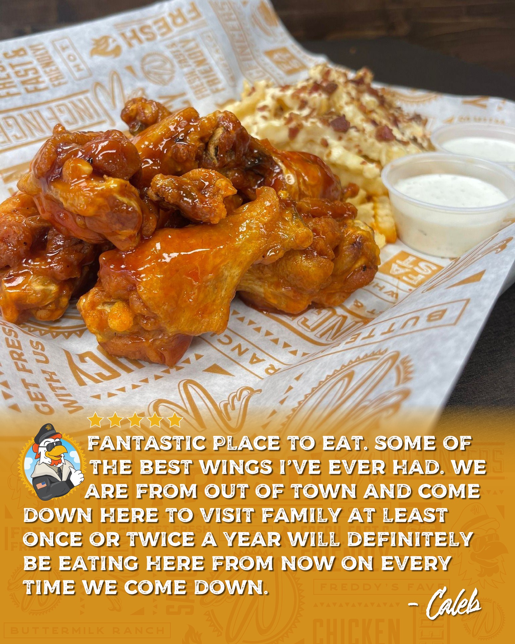 Huge thanks to Caleb for the amazing review ⭐⭐⭐⭐⭐
Thank you for making us part of your visits—see you next time you’re in town! 🍗✨