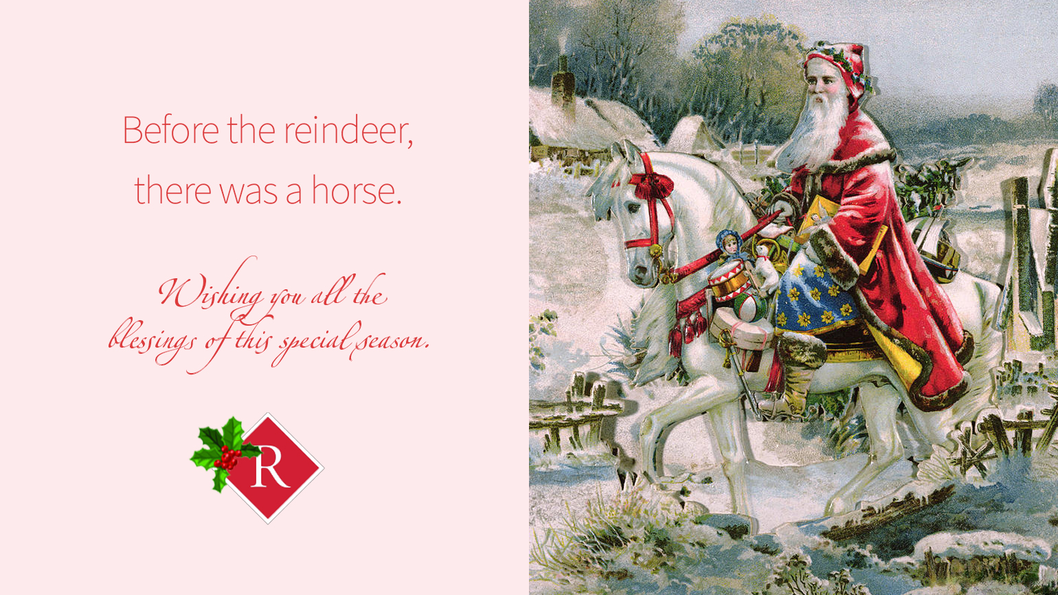 🎅🎄A very Merry Christmas from our family to yours!🎄🎅 And OF COURSE Santa's first choice was a horse! Picture a snowy village street, a gleaming white horse carrying a rider cloaked in kindness. 🐎 This was St. Nicholas—an actual 4th-century bishop—whose quiet generosity inspired centuries of legend. By the Middle Ages, he was said to deliver gifts on a white horse where children would leave hay and carrots for the horse in their shoes! Reindeer wouldn’t appear until the 1800s.