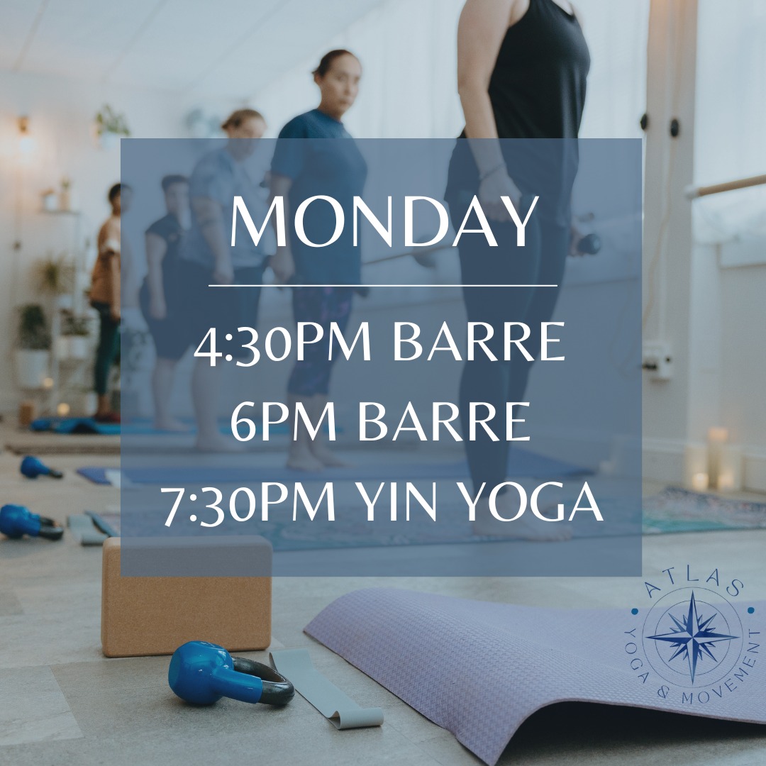 ✨ Monday Update — We’re Keeping 4:30 Barre! ✨
You asked, we listened — Monday 4:30 PM Barre is staying on the schedule!
Our new Monday lineup includes:
🩰 4:30 PM Barre – low-impact, strength-focused movement that tones, stabilizes, and energizes
🩰 6:00 PM Barre – strong, steady, and empowering
🌙 7:30 PM Yin Yoga – slow, grounding stretches to unwind and restore
A little strength, a little stillness — all in one night. 💛
Join us for class: www.atlasyogaandmovement.com