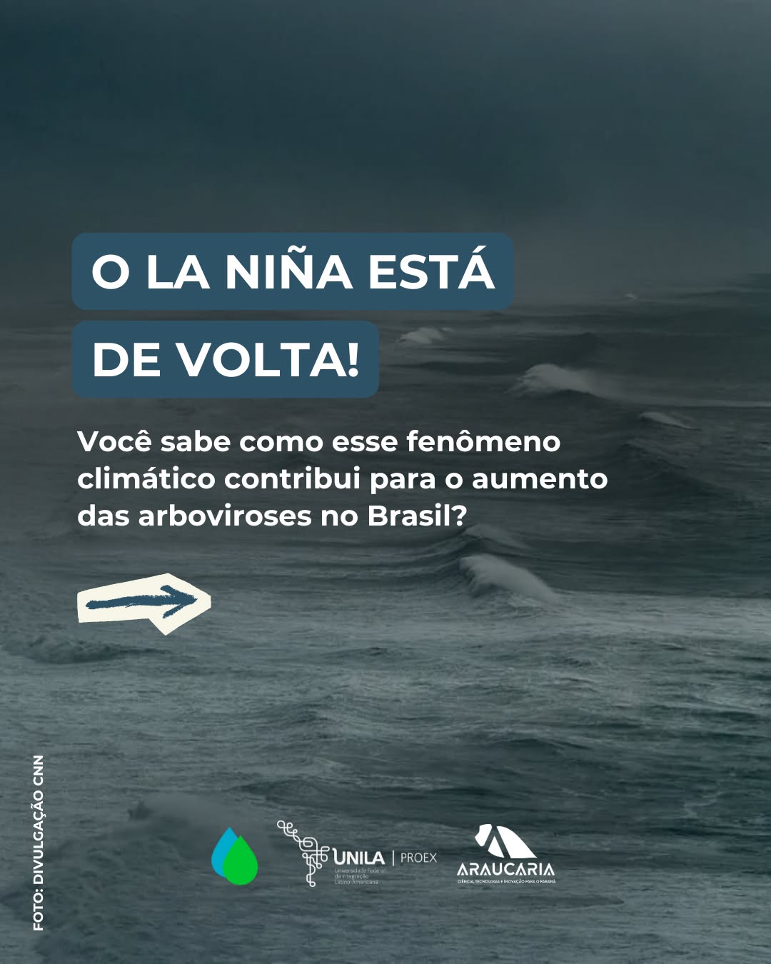 🌧🌍 O LA NIÑA ESTÁ DE VOLTA! Você sabia que esse fenômeno climático pode influenciar o aumento das arboviroses no Brasil?
🔍 Saiba como isso ocorre! Veja o post completo!
Texto por: Júlia Nayara
Fonte: Portal INMET