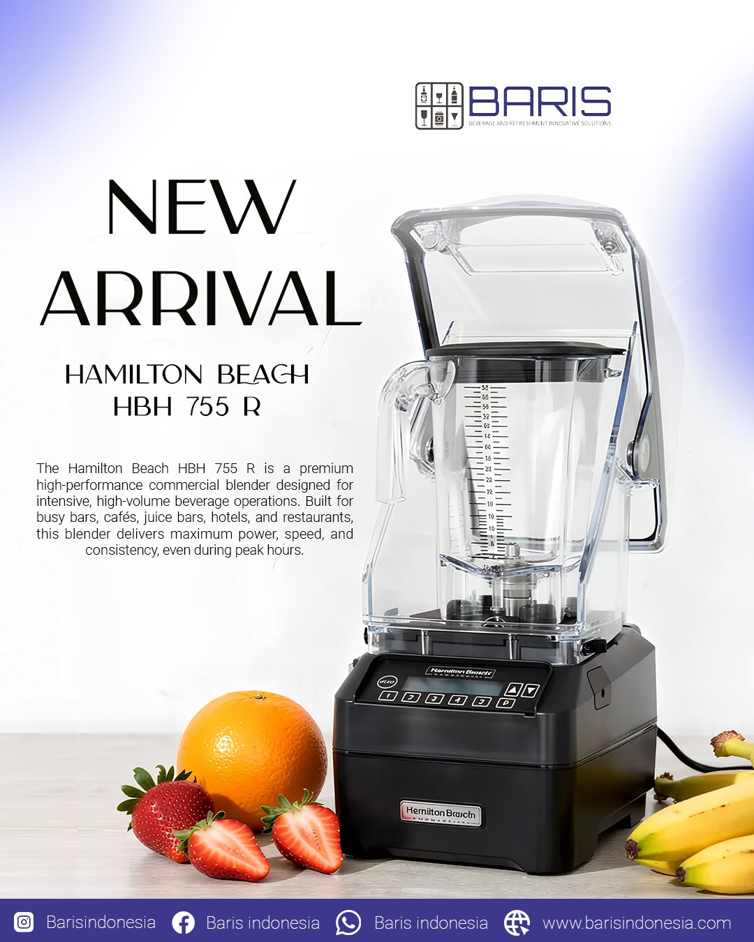 New Arrival!
The Hamilton Beach HBH 755 R is a premium high-performance commercial blender designed for intensive, high-volume beverage operations. Built for busy bars, cafés, juice bars, hotels, and restaurants, this blender delivers maximum power, speed, and consistency, even during peak hours.
Explore more at 👉 BARIS INDONESIA
------
CONTACT US
Whatsapp : +62 811-3877-8844
Email : barisindonesia40@gmail.com
Website : www.barisindonesia.com
Find Us
Jl. Diponegoro No.717, Pedungan, Denpasar Selatan, Kota Denpasar, Bali
-----
#OnlineShopping #ShopOnline #Ecommerce #BusinessOnline #SmartShopping #ShopNow#HospitalityIndustry #HotelSupplies #RestaurantSupply #BarTools #BartenderLife #KitchenEquipment #CommercialKitchen #MixologyTools