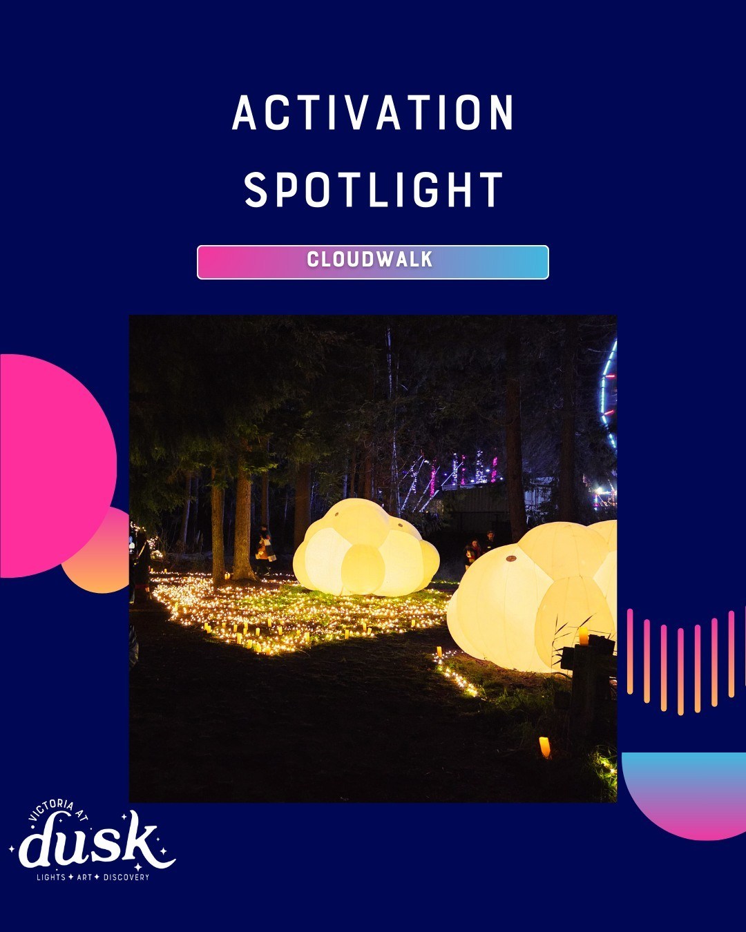 The Victoria at Dusk event producers @thewilder.experience love immersive experiences! In our immersive zone of currents and creative environments at the Victoria Conference Centre pavilions visitors can wander through a reflective labyrinth of lights, giant clouds, and lanterns.
#VictoriaAtDusk #ExperienceDusk
#VictoriaEvents #YYJEvents #DowntownVictoria #ShipPoint
#BCEvents #LowerMainlandEvents #ExploreBC
#LiveMusicVictoria #DJSet
#PublicArt #LightArt #ImmersiveExperience