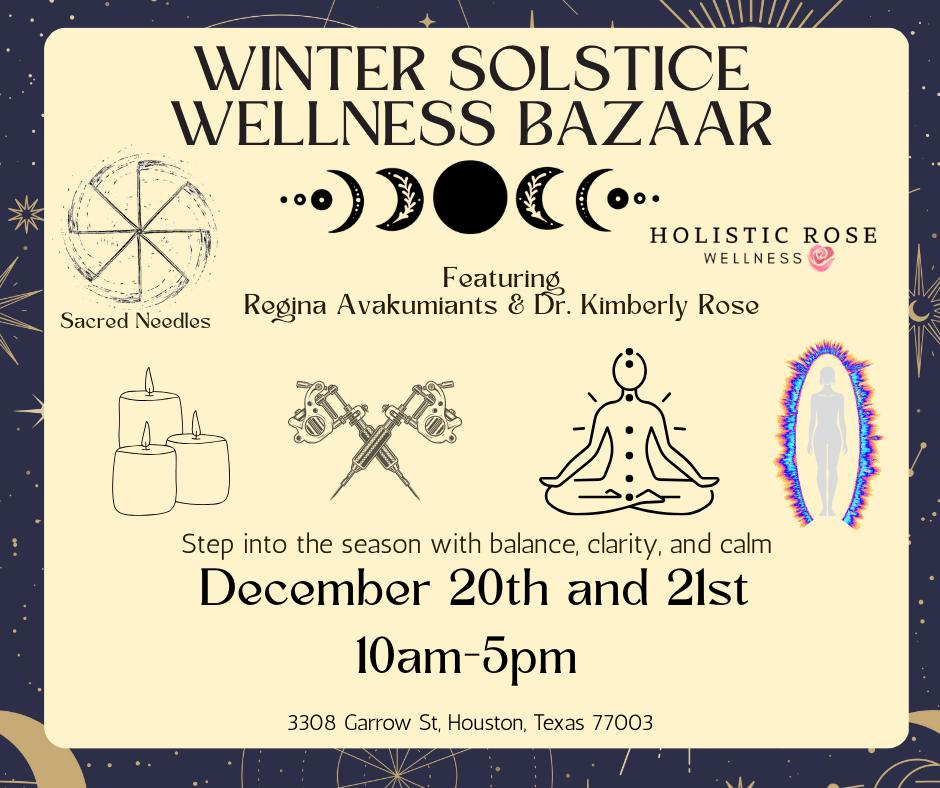 Tomorrow is the first day of our Winter Solstice Wellness Bazaar with the beautiful Sacred Needles
We open at 10 AM!
If you’d like to secure a time slot tomorrow, please comment below for either a BioWell scan or flash tattoos with Sacred Needles.
Share, share, share and tag a friend you want to bring along!
We can’t wait to see you 🤍
https://www.facebook.com/share/1JHDHhzwK7