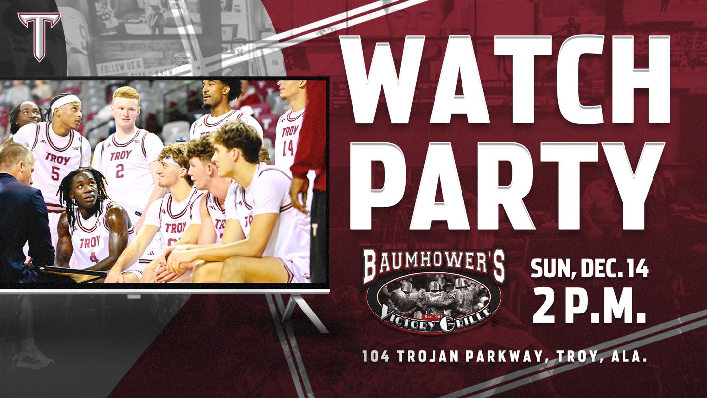 🚨 Trojan Nation — it’s tip off time! 🚨
Join us for a Trojan Watch Party tomorrow at Baumhower's (Troy location) to watch Troy Men’s Basketball team play UAB at 2pm !
Score great deals from 2pm-5pm like:
🍗 .81 cents Wings
🍺 $2.99 Trojan Ale pints
@troyathletics troymenshoops @troysportsprop