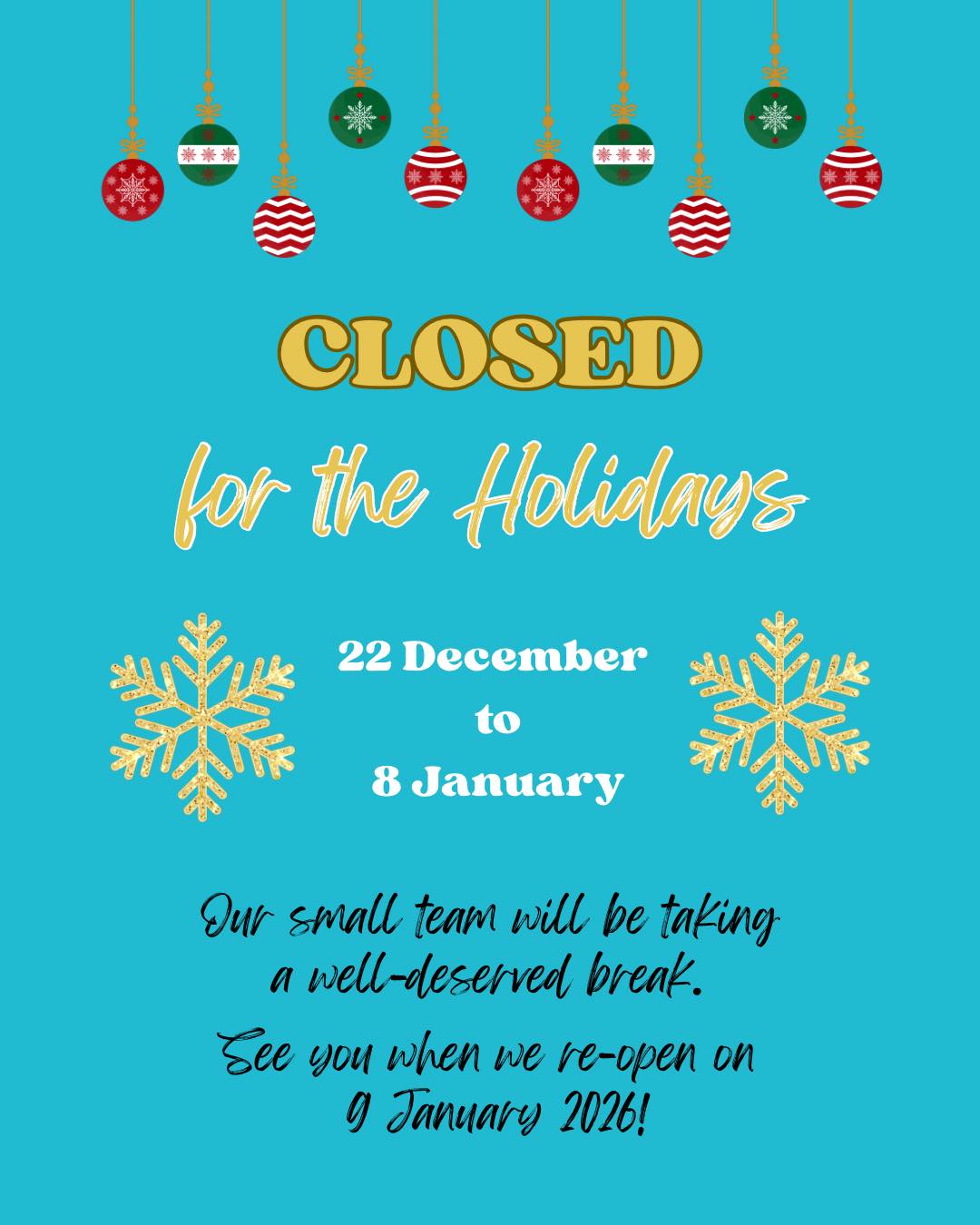 ๐๐๏ธ We are closing for the holidays after this week! So this weekend = the last 2 days to get your donut/pizza fix before we shut for the year.
We will resume operations on 9 January 2026.
Wishing all our customers a Blessed Christmas and wonderful festive season celebrating with loved ones. ๐๐ ๐ฅฐ
