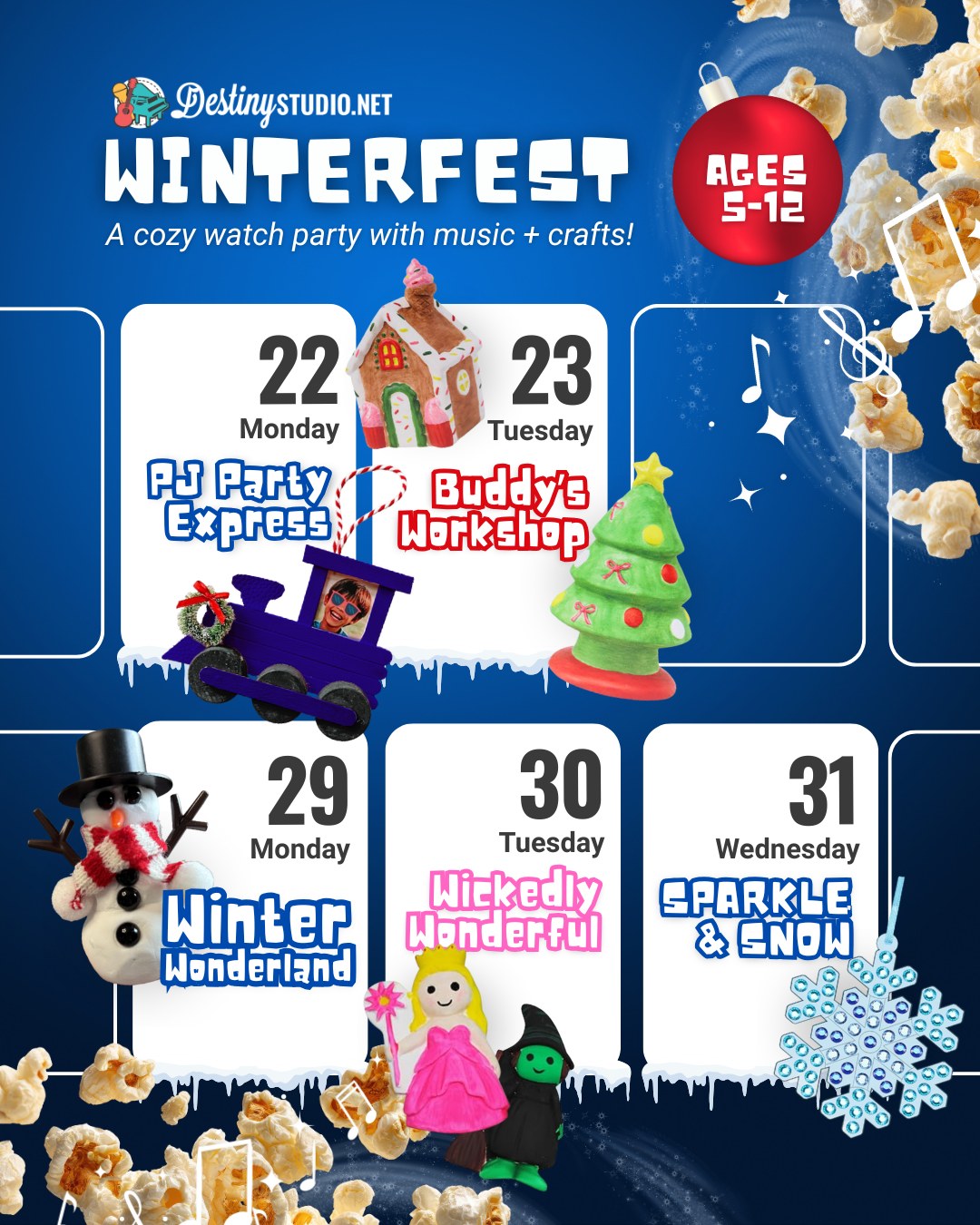 ✨ WINTERFEST CAMPS UPDATE ✨
You asked, we listened 👀
Ages are now 5–12!
We’ve got an amazing winter break lineup planned and it’s giving cozy + creative + zero boredom.
🎄 MONDAY – Polar Express Day
• Come in your PJs
• Holiday movie watch party
• Make your own train ornament
• Learn to play holiday classics
🎨 TUESDAY – Elf Workshop Day
• Inspired by Elf
• Holiday watch party
• Paint your own ceramic
• Learn holiday classics
…and more festive days coming 👀✨
📵 Beat the screen time
⏰ 9 AM – 4 PM
🥪 Bring your lunch, we’ve got snacks covered
We're closing enrollment soon so message us to sign up and lock it in ❄️🎶
#benbrookmoms #MusicInstructor #FortWorthKids #WeatherfordMoms #weatherfordfamilyfun #hudsonoaks #aledofamilyfun #kidactivities #MusicLessonsTexas #fortworthmom