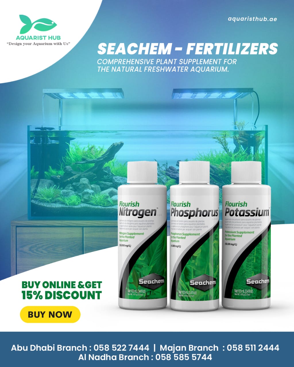 🌿🐠 Seachem Fertilizers for a Thriving Planted Aquarium 🐠🌿
Give your freshwater aquarium plants the nutrition they deserve with Seachem Flourish Fertilizers—a comprehensive plant supplement system designed for healthy, natural growth.
✔️ Supports lush plant growth
✔️ Balanced Nitrogen, Phosphorus & Potassium supplementation
✔️ Ideal for natural freshwater planted aquariums
🛒 Buy online & get 15% OFF
👉 Order now and elevate your aquascape with trusted Seachem quality.
📍 Available at Aquarist Hub
🌐 Website: aquaristhub.ae
📞 Branches & Contact:
Abu Dhabi: 058 522 7444
Majan: 058 511 2444
Al Nadha: 058 585 5744
#Seachem #AquaristHub
#PlantedAquarium #Aquascaping
#FreshwaterAquarium #AquariumPlants
#SeachemFlourish #AquariumCare
#FishTank #AquariumLife