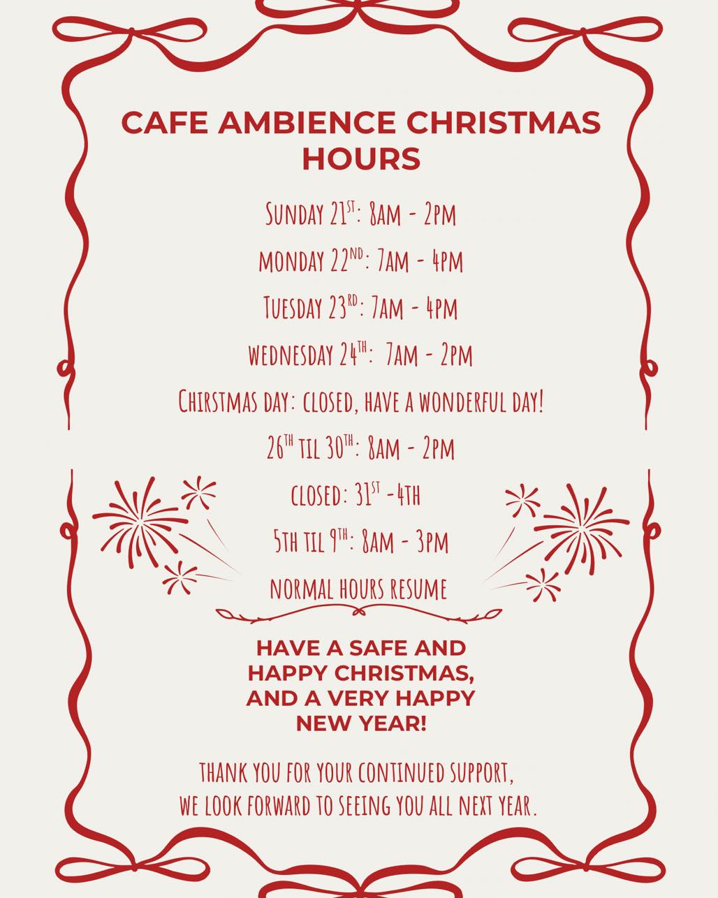 Can you believe it’s already the time of year for Christmas hours?! 🎄
We are very thankful for your continued support, see you all next year for a coffee! 🧑🎄 ☕️