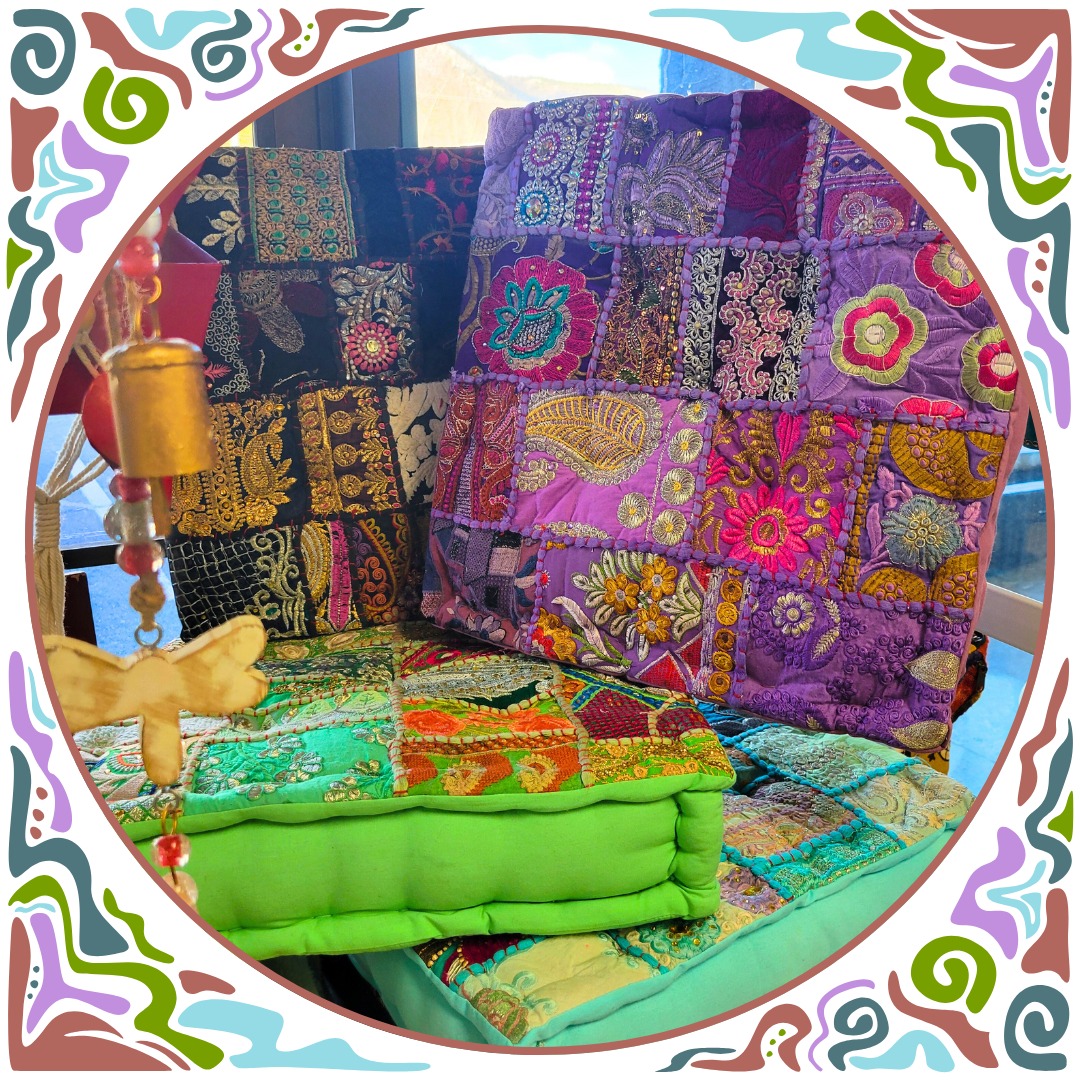 Who doesn't need a #handmade embroidered (they're all unique!) #meditation cushion from #India! #giftideas #shoplocal