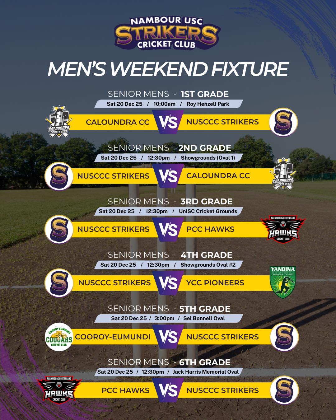 Last weekend of Strikers cricket for 2025 - here’s your Senior’s fixture 🏏