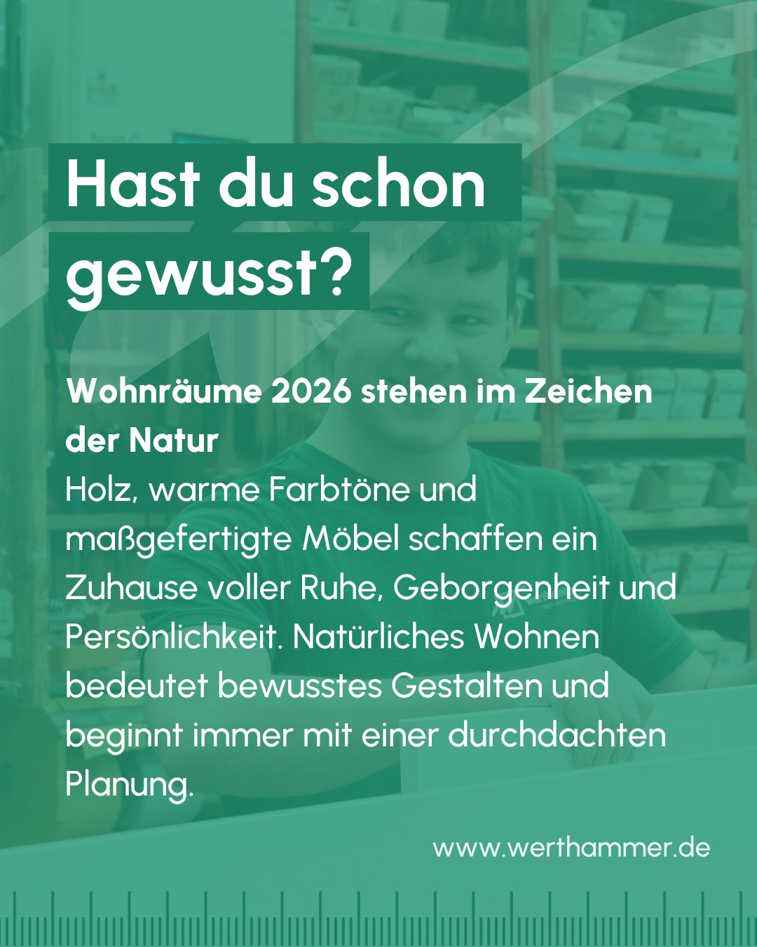 Wenn Holz, Farben und Möbel gut zusammenspielen, entsteht ein Zuhause zum Durchatmen. Mit einem sicheren Blick fürs Ganze und viel Erfahrung unterstützen wir euch gern bei der Planung.
Schreibt uns einfach eine E-Mail an: info@werthammer.de 💚
#SchreinereiWerthammer #WohnenMitHolz #NatürlichEinrichten #Innenausbau #Maßarbeit #Holzliebe #Wohngefühl #EinrichtenMitStil #PlanungMitHerz